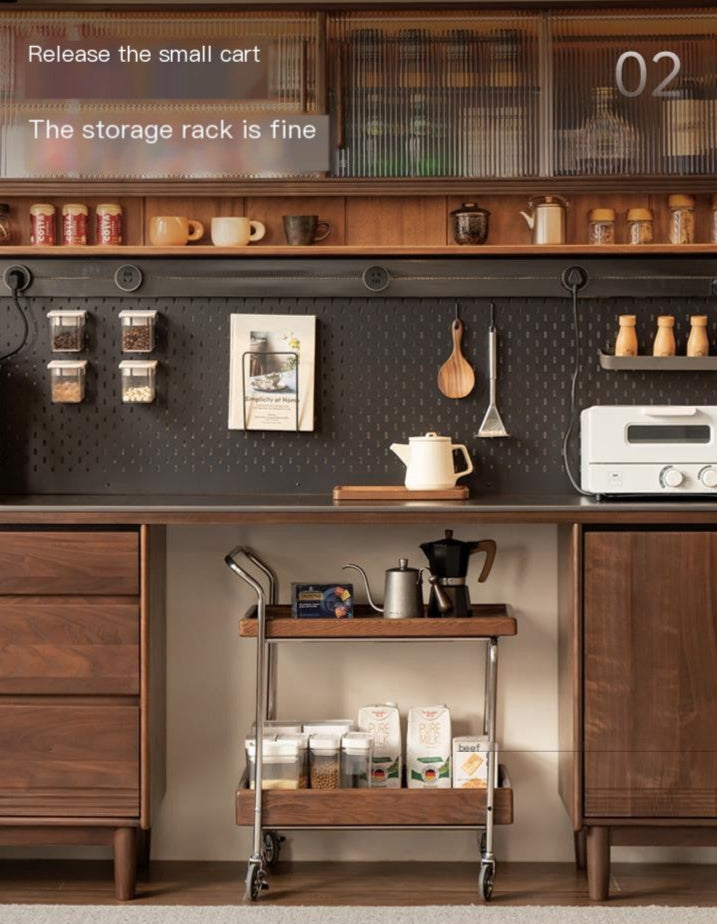 Premium Black Walnut & Oak Solid Wood Storage Cabinet - Luxury Style Rock Plate Design for Living Room, Bedroom & Office Organization
