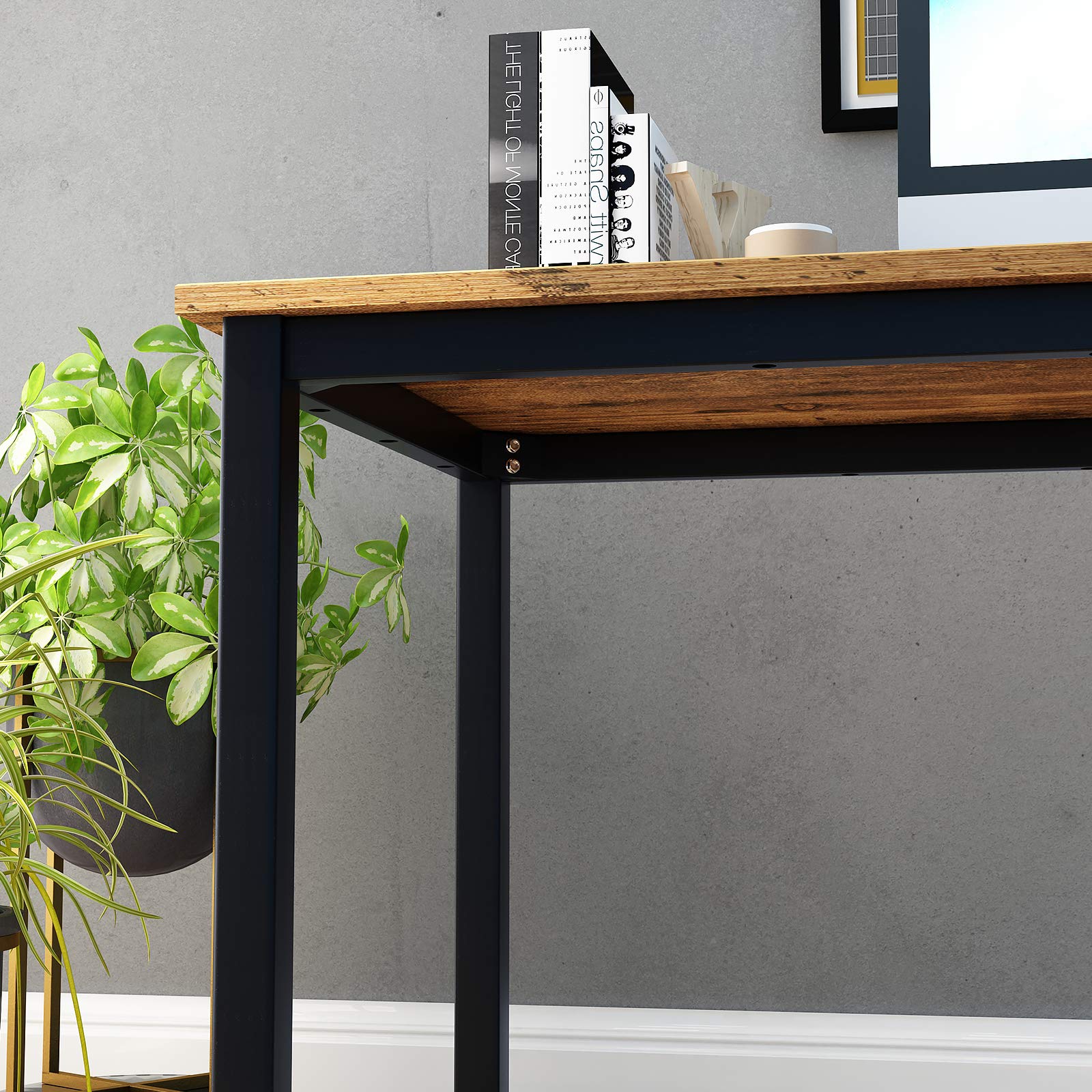 DlandHome 47 inch Rustic Brown Computer Desk - Home Office Desk, Study Desk, Gaming Desk with Sturdy Workstation for Small Spaces | Perfect for Remote Work, Online Classes & PC Gaming Setup