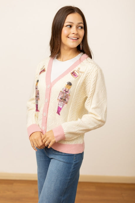 Beige and Pink Nutcracker Sweater - Cozy Christmas Holiday Pullover for Women | Perfect for Winter Parties, Family Gatherings & Festive Outfits