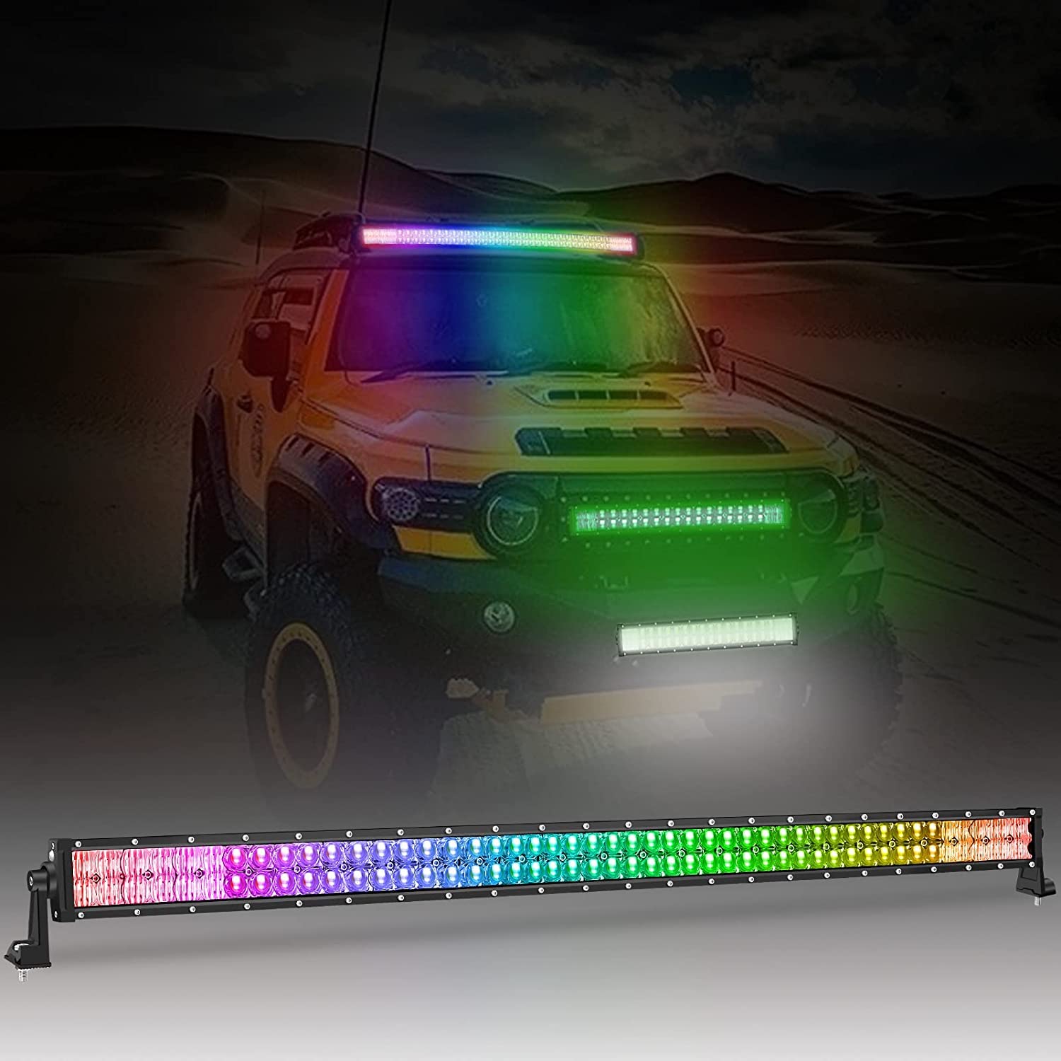 LMGAO 50inch RGB LED Light Bar 288W with Strobe, Spot & Flood Combo Beam - Offroad Lighting, Driving Light, LED Work Light for Trucks, Pickup, SUV, ATV, UTV - Perfect for Night Off-Roading, Camping & Emergency Vehicles