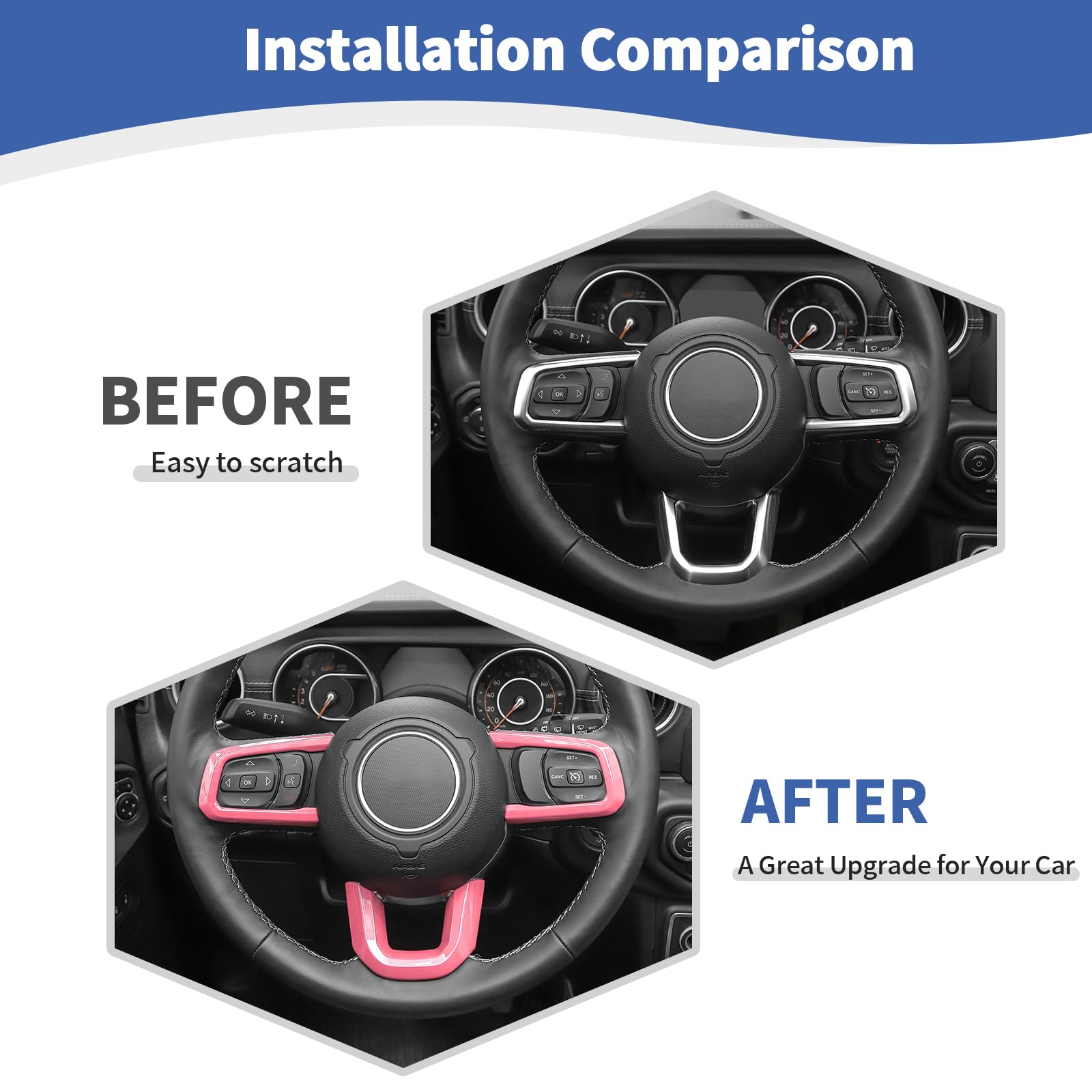 Pink Steering Wheel Trim Decal Panel for Jeep Wrangler JL/JLU (2018+) & Gladiator JT (2020+) - 3pcs Interior Accessories | Upgrade Your Jeep's Style for Off-Road Adventures & Daily Driving