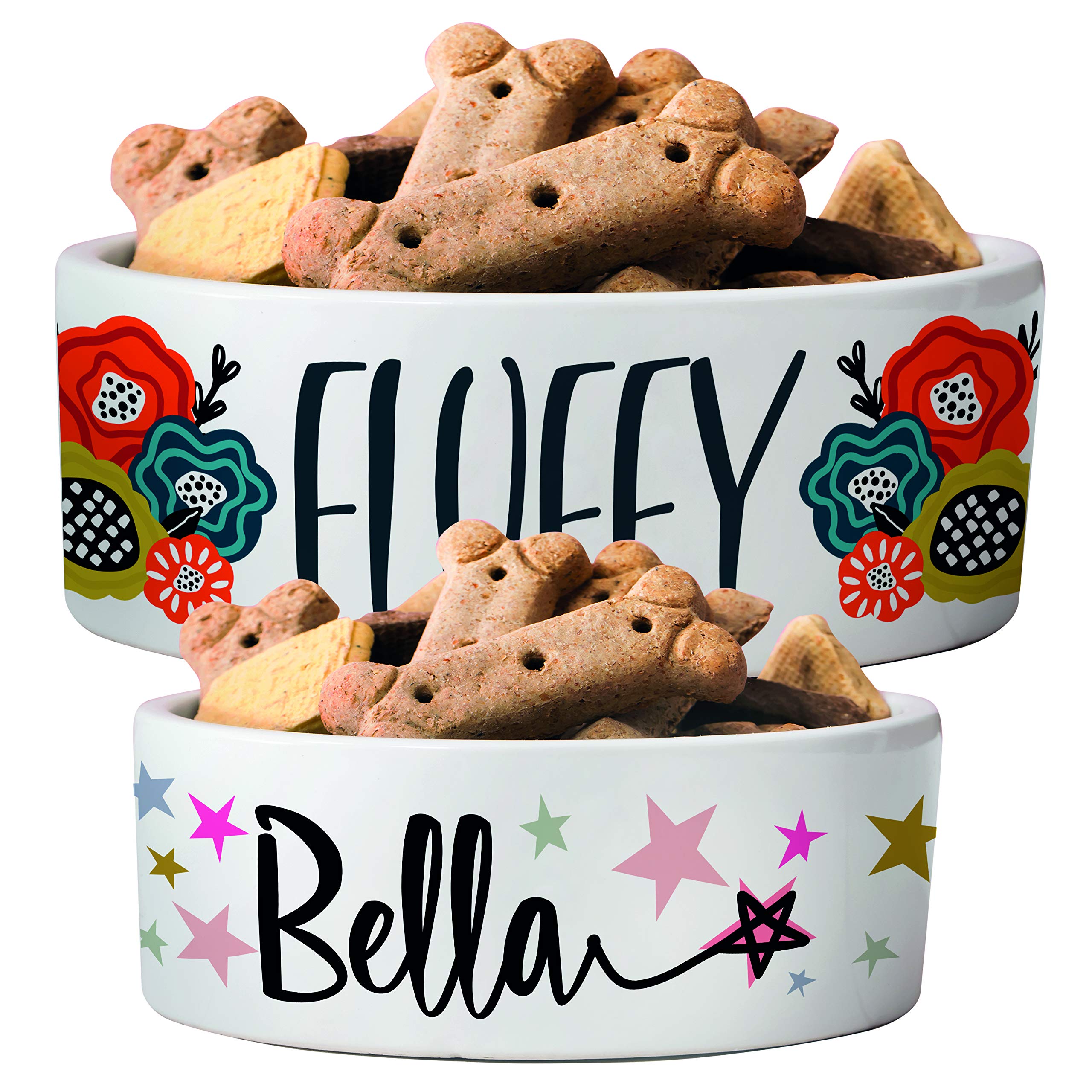 Personalized Ceramic Pet Bowls - Custom Pet Name Bowls for Dogs & Cats - 7 Inch Food & Water Dish - 14 Unique Designs - Perfect Gift for Pet Lovers - Ideal for Home, Office or Travel Use
