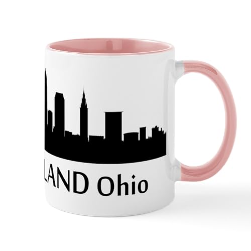 White/Pink Inside - Cleveland Cityscape Skyline Mugs