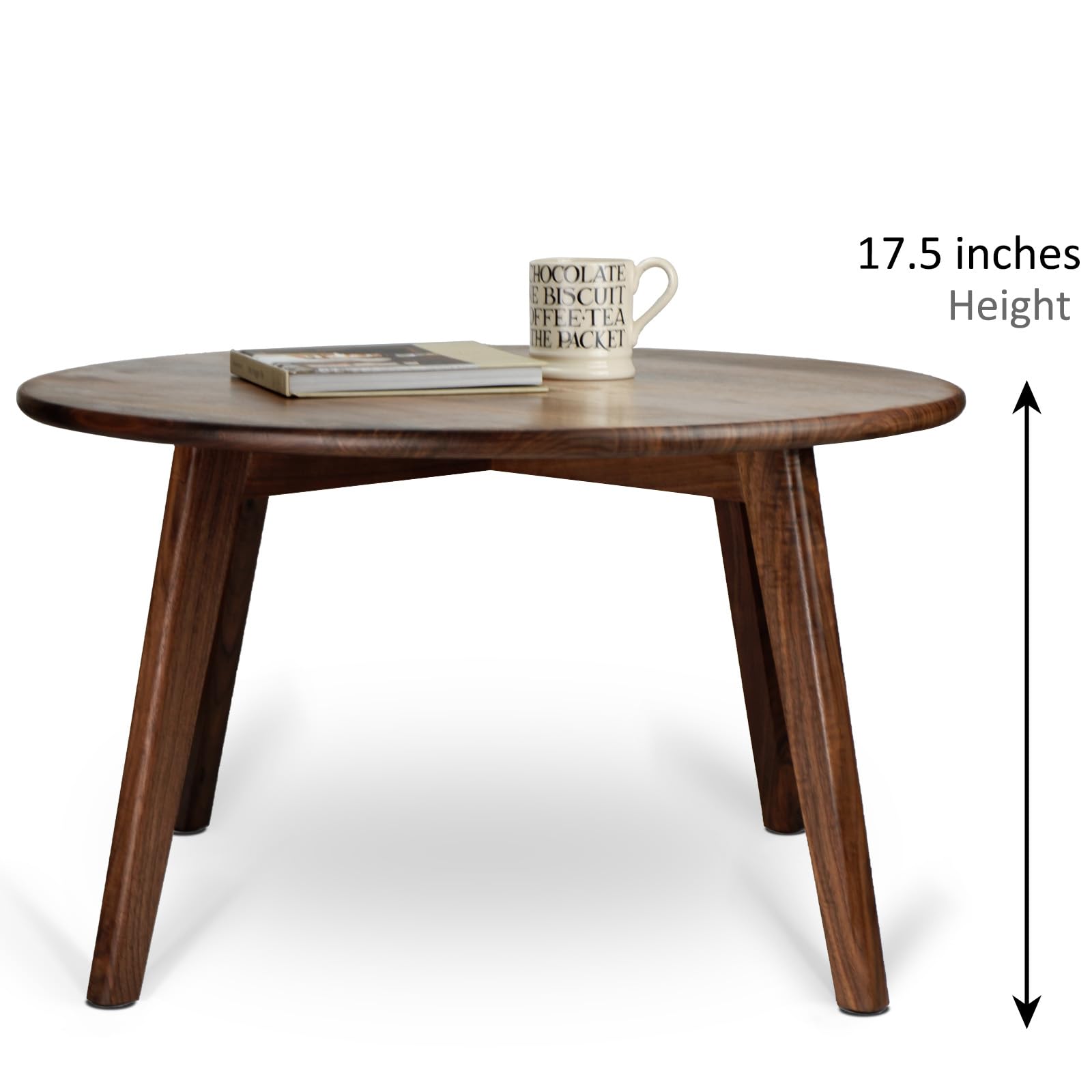 Premium Round Solid Black Walnut Wood Coffee Table - 30 Inch Natural Wooden Circular Side Table for Living Room, Lounge & Patio Furniture