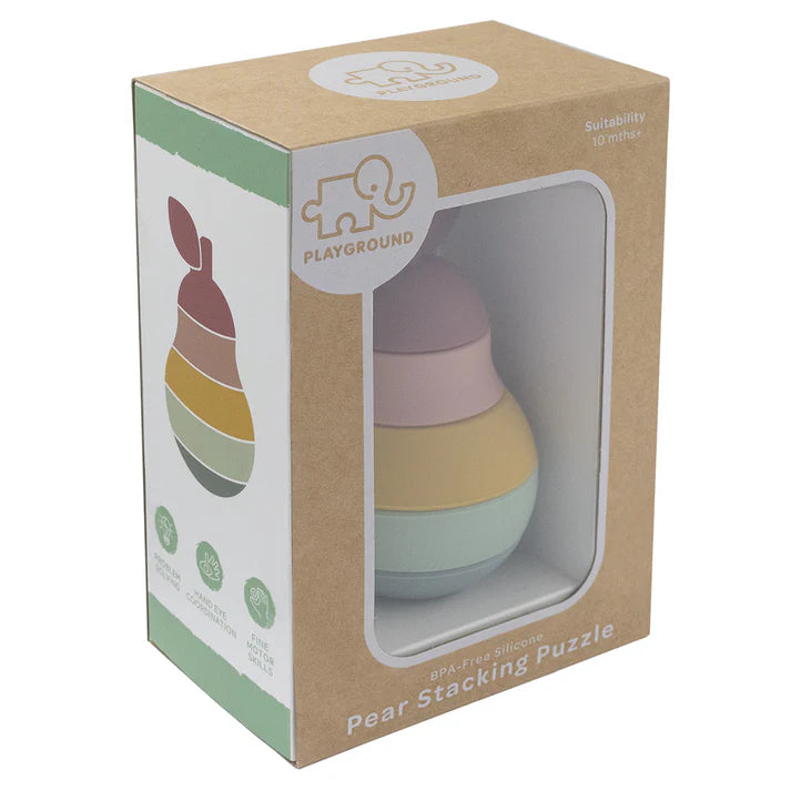 Silicone Pear Stacking Puzzle Toy for Toddlers - Montessori Educational Stacking Game for Babies 1-3 Years Old - Perfect for Sensory Play, Fine Motor Skills Development & Early Learning at Home or Daycare