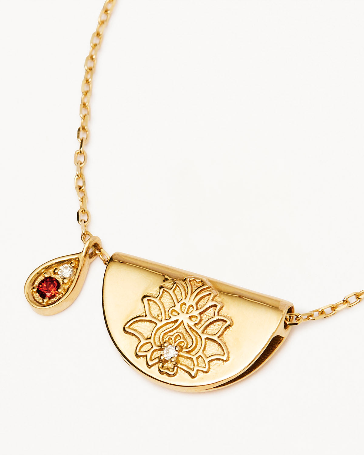 14K Solid Gold Lotus Birthstone Diamond Necklace - January Garnet Pendant for Women | Elegant Jewelry Gift for Birthday, Anniversary & Special Occasions
