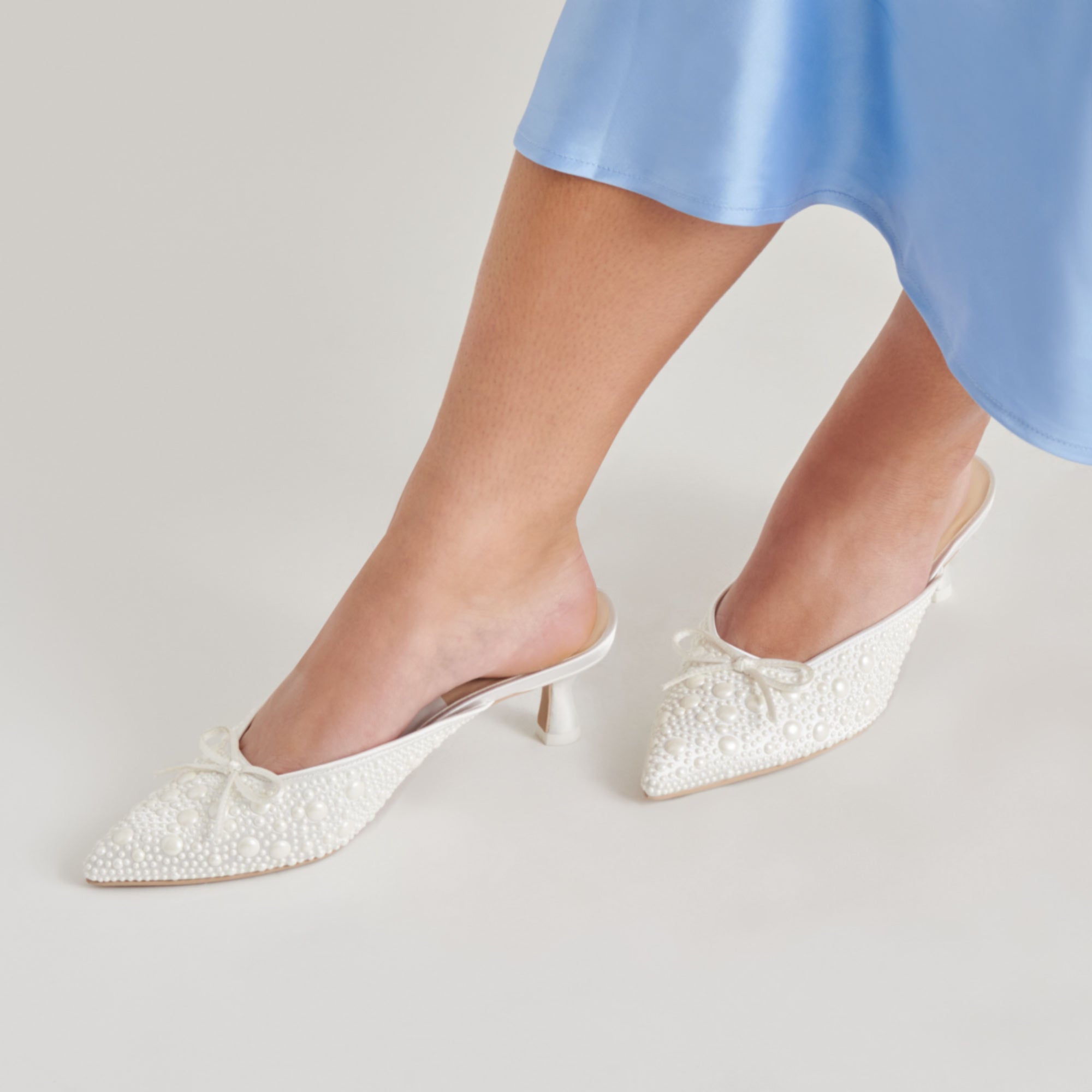 CLAYTN Pearl Heels - True White Satin High Heels for Women | Elegant Wedding Shoes, Prom Night, and Special Occasions