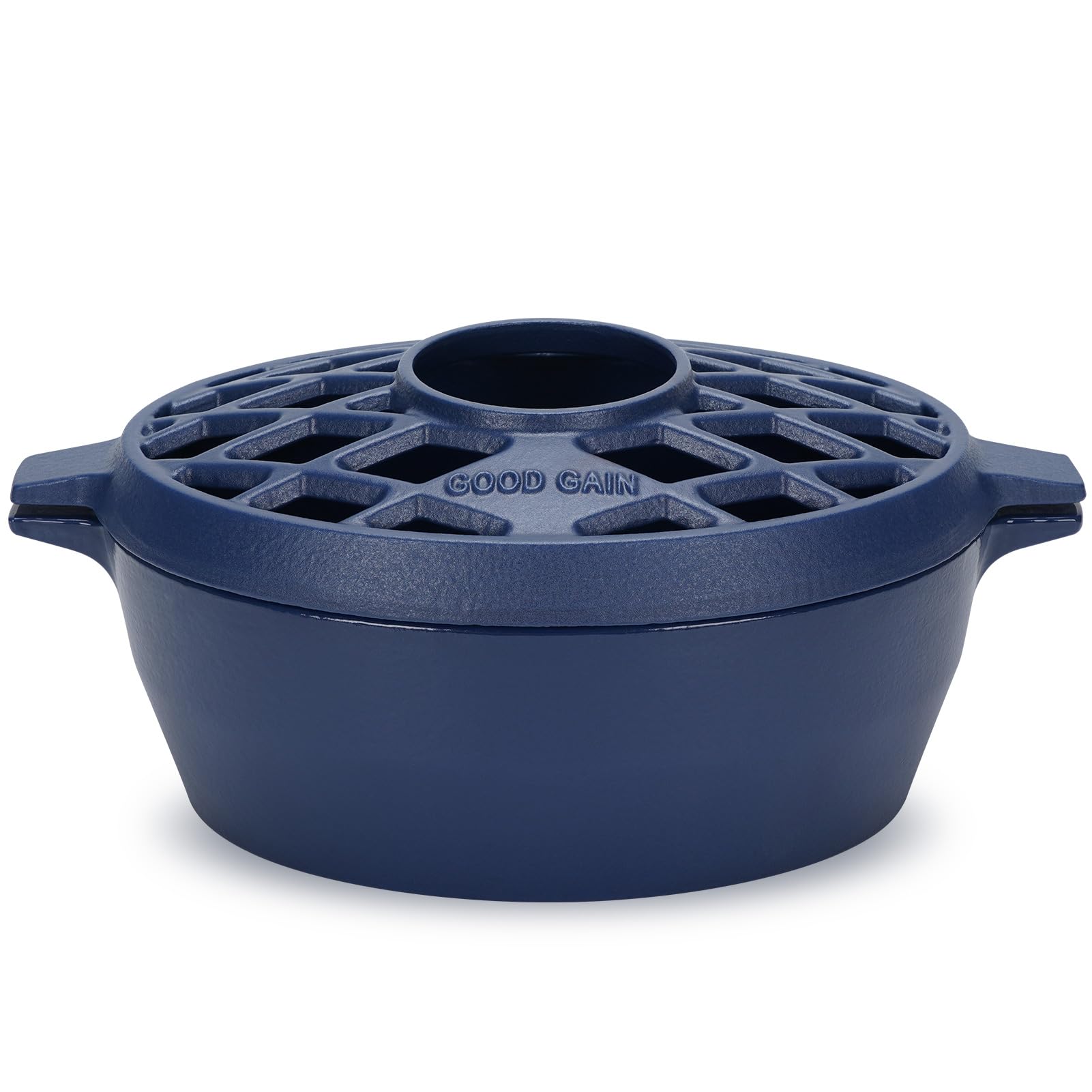 Premium Cast Iron Wood Stove Steamer & Fireplace Humidifier - 2.5 Quart Capacity, Rust-Resistant Matte Blue Finish with Lattice Top - Perfect for Indoor Wood Burning Stoves & Cozy Winter Home Decor