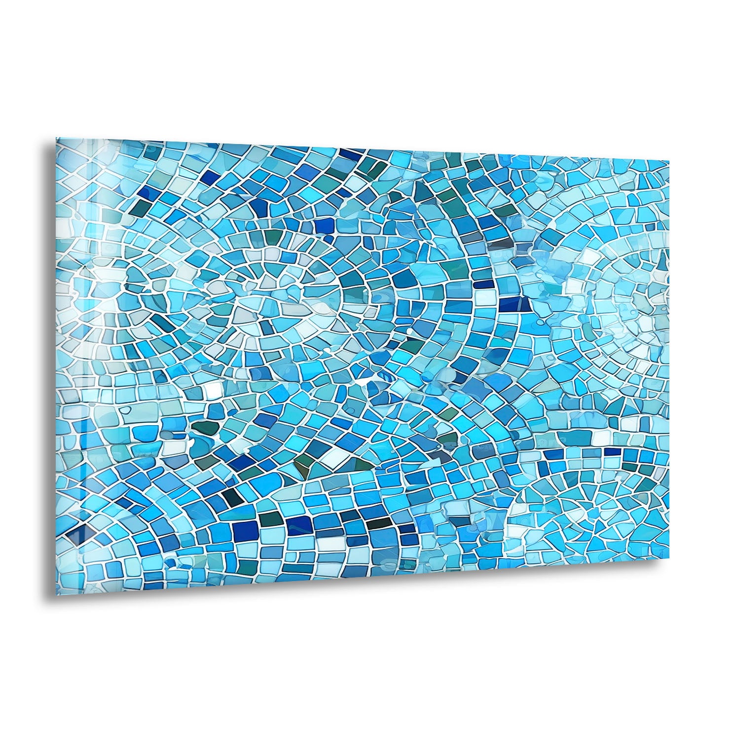 Aqua Blue Mosaic Glass Wall Art - Coastal Geometric Bathroom Decor for Spa, Beach House & Home - Perfect for Bathroom, Living Room, Bedroom Wall Decor