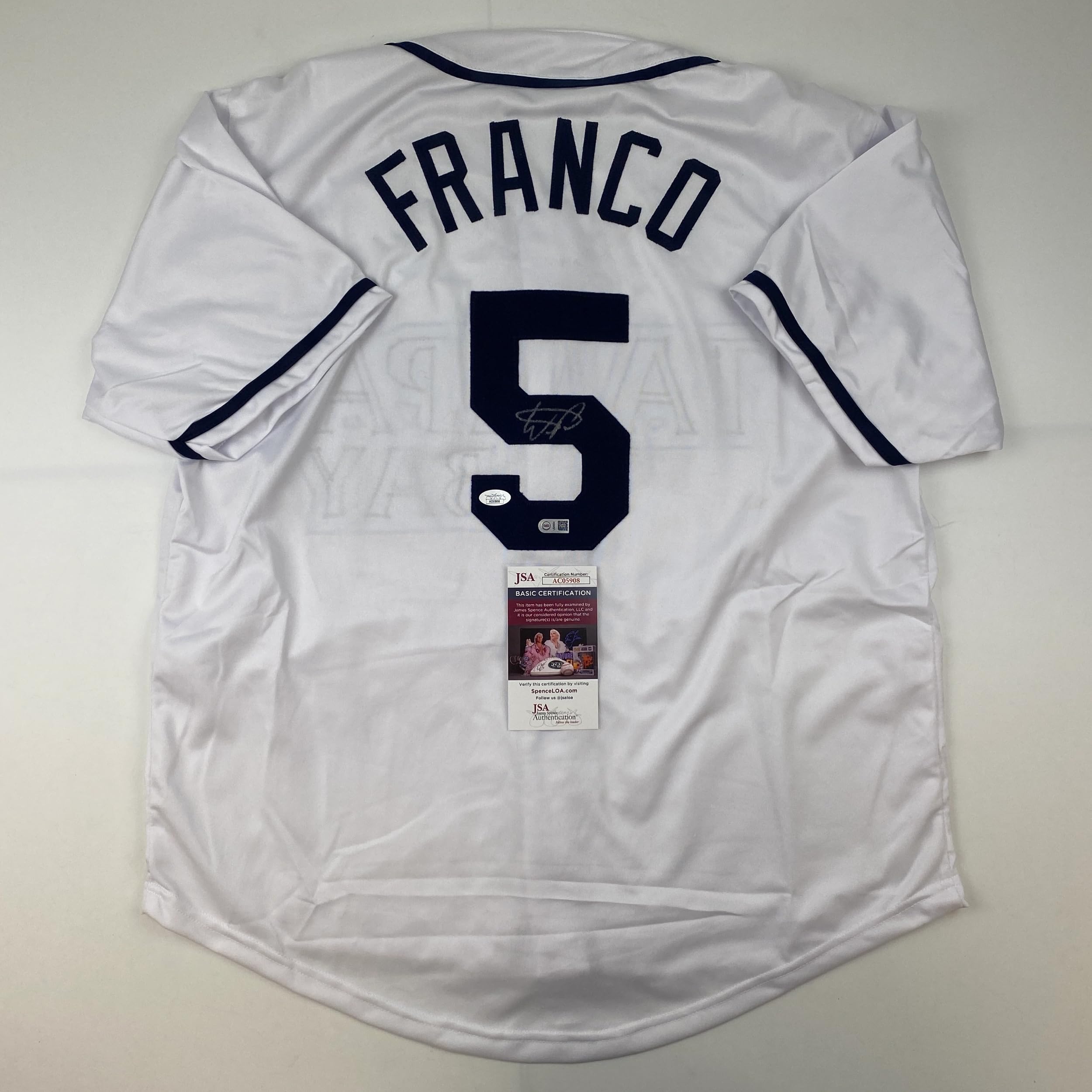 Authentic Wander Franco Signed Tampa Bay Rays White Baseball Jersey with JSA COA - Perfect for Collectors, Fans, and Sports Memorabilia Displays