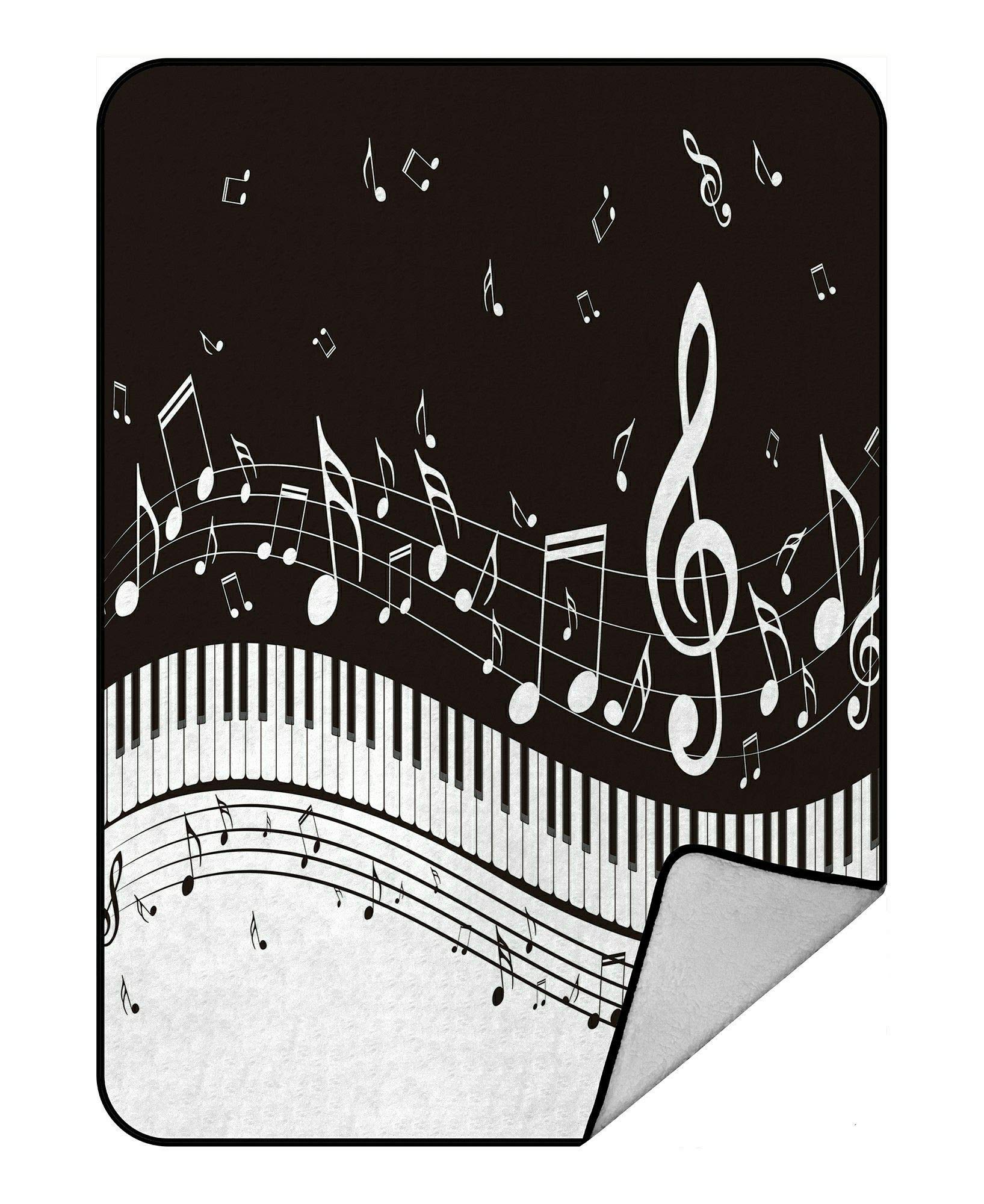ECZJNT Piano Keys with Musical Notes Fleece Blanket - Soft Plush Throw Blanket 58x80 Inch - Perfect for Music Lovers, Cozy Sofa Decor, Bedroom Warmth & Gift Idea