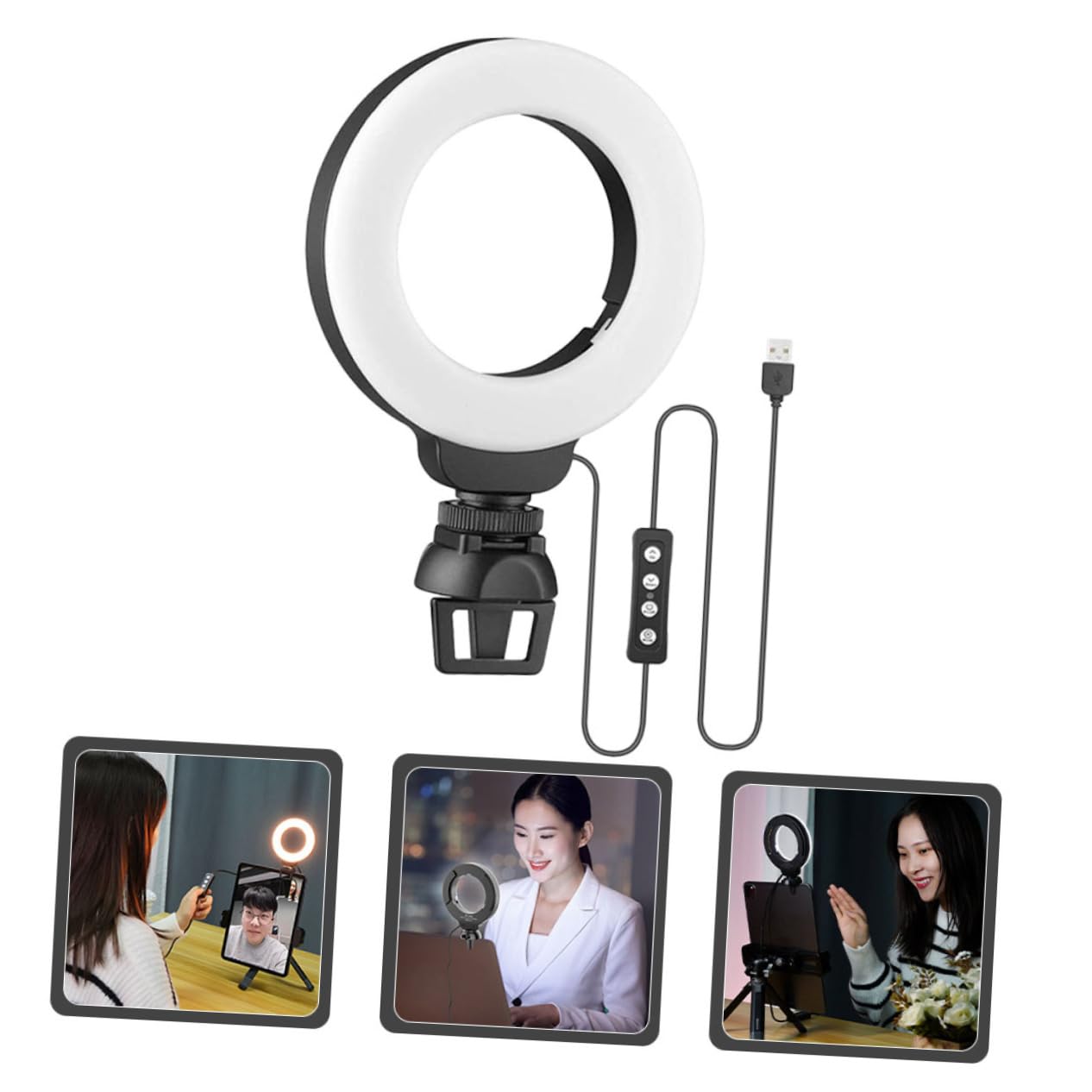 TINEASUR 3-in-1 LED Selfie Ring Light with Clip - Dimmable Webcam Light for Streaming, Video Calls & Makeup | Perfect for YouTube, TikTok & Zoom Meetings