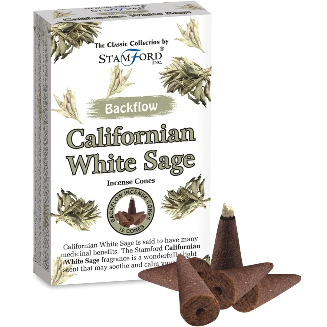 California White Sage Stamford Backflow Incense Cones - Natural Smudging & Aromatherapy for Meditation, Yoga, and Spiritual Cleansing