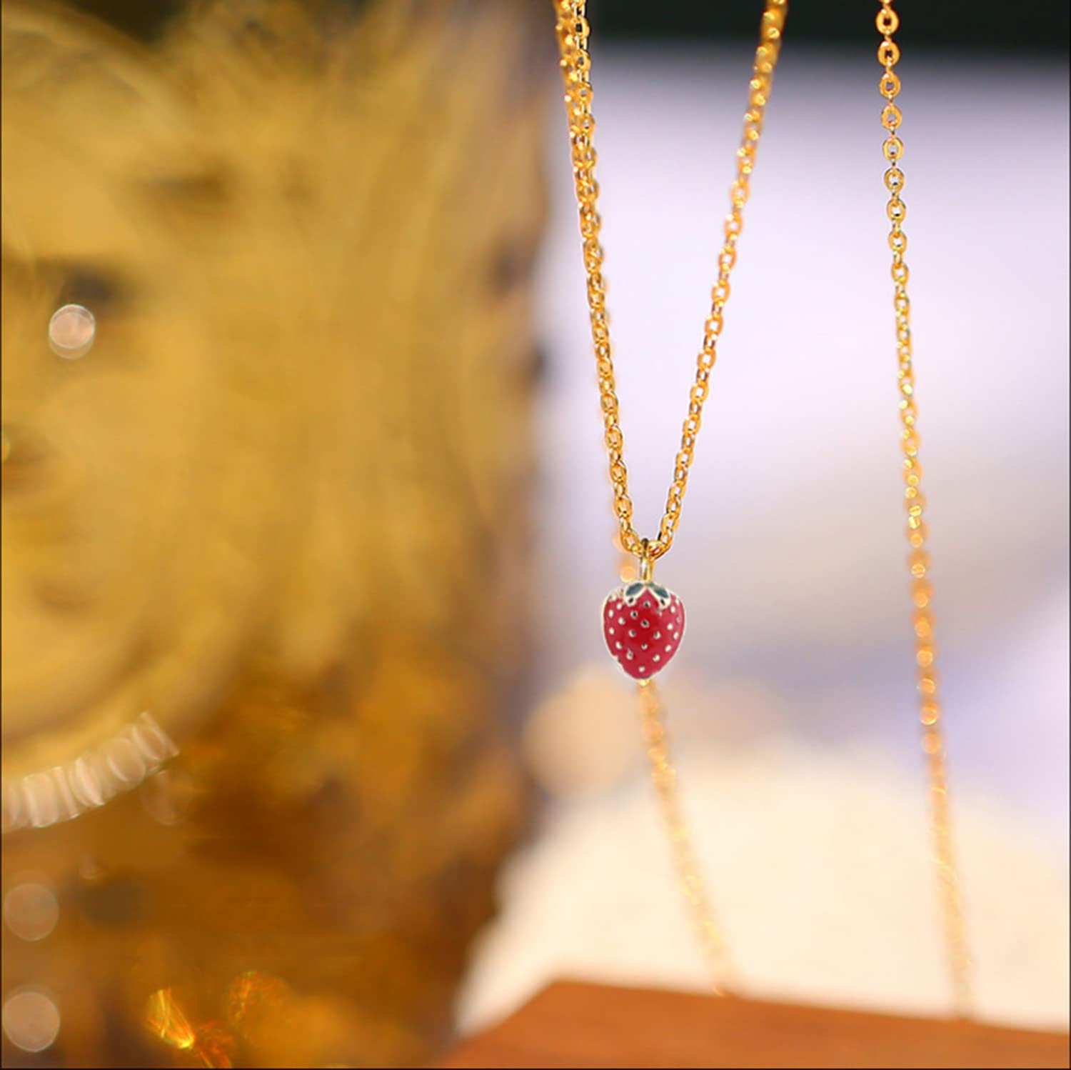 Strawberry Pendant Necklace for Women - Cute Mini Red Drop Oil Jewelry, Dainty Freshwater Pearl Charm | Perfect for Valentine's Day Gifts, Birthday Presents & Everyday Fashion Accessories