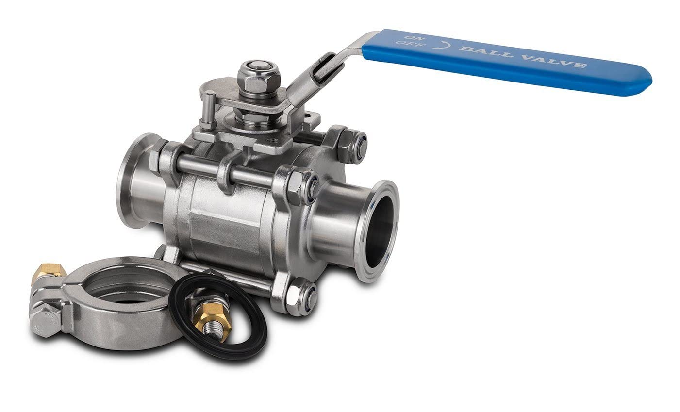 316L Stainless Steel Tri-Clamp Ball Valve Kit - 1 Inch with High Pressure Clamp | Food Grade Sanitary Valve for Brewing, Dairy & Pharmaceutical Industries