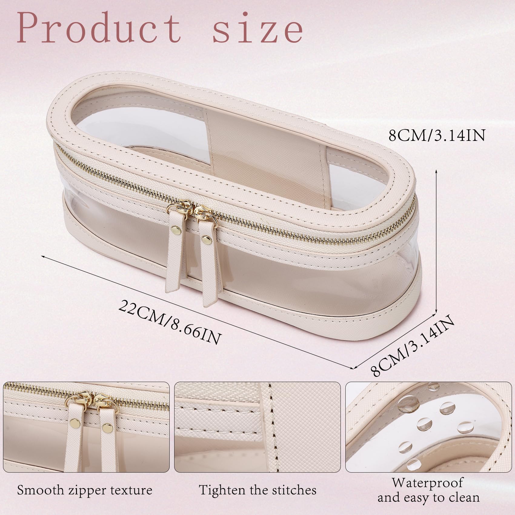 Clear Travel Makeup Brush Case - Slim Zippered Cosmetic & Toiletry Organizer Bag for Women | Portable Small Purse for Brushes, Cosmetics & Essentials | Perfect for Travel, Gym, Work & Daily Use (Beige, SLIM-2)