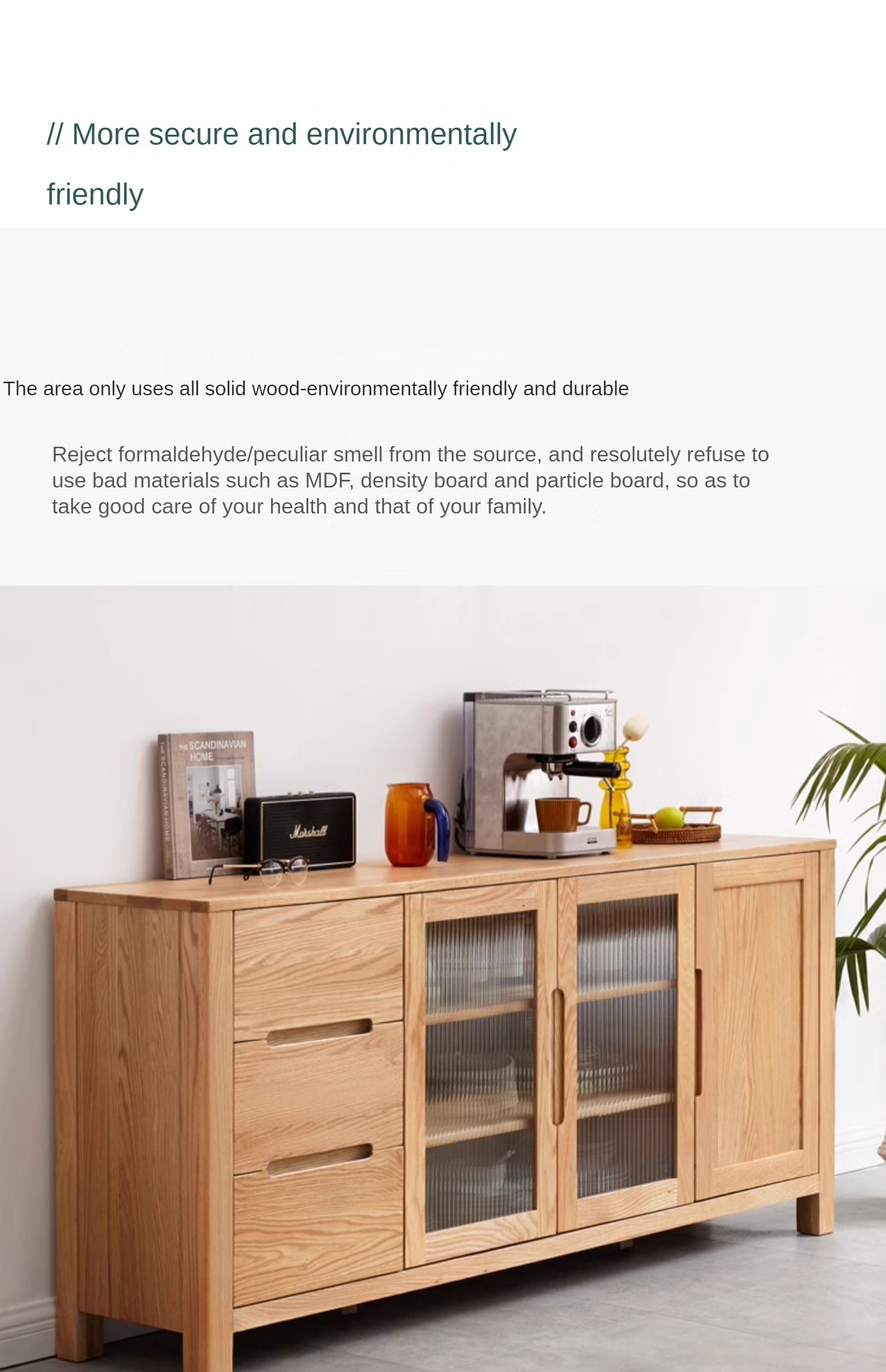 Solid Oak Wood Sideboard Buffet Cabinet - Rustic Farmhouse Dining Room Storage Furniture for Home Decor & Entertaining