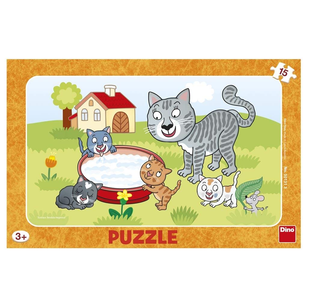 Dinosaur Cats 15-Piece Puzzle Set - Dino Kitty Jigsaw Puzzle with Frame for Kids & Adults - Perfect for Family Game Night, Birthday Gifts & Home Decor