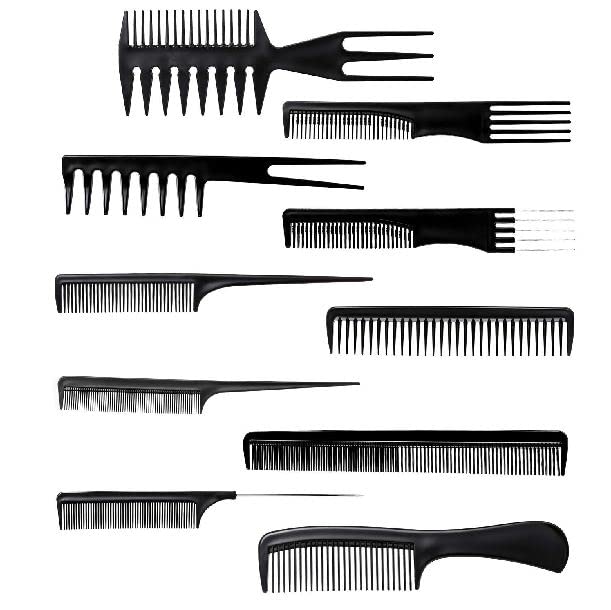 KHUSHI 10-Piece Professional Salon Hair Cutting & Styling Comb Set - Barber Combs & Brushes for Hairdressing (Black) - Perfect for Salons, Barbershops & Home Hair Care