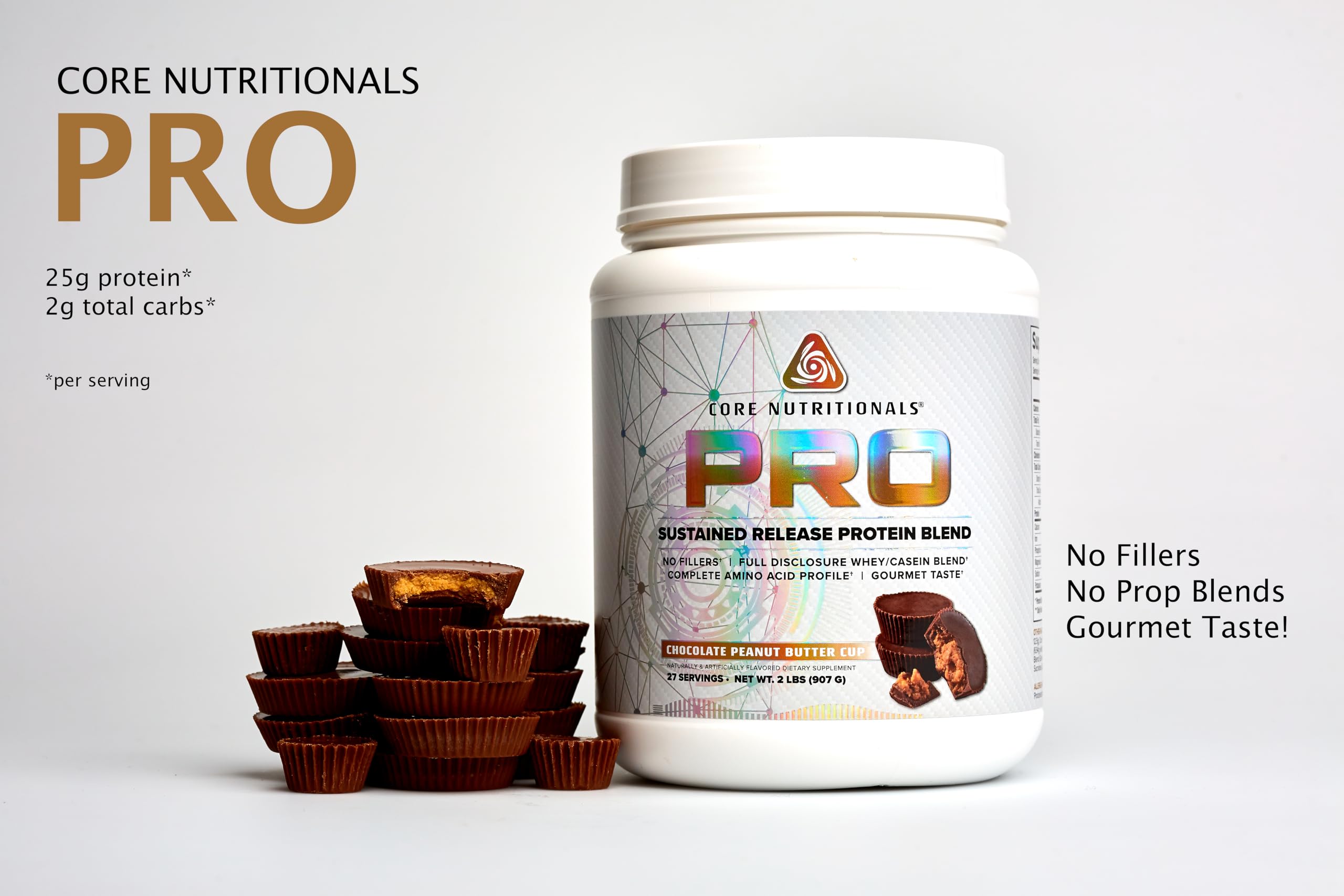 Core Nutritionals Pro Sustained Release Protein Powder - 25G Protein, 2G Carb, Digestive Enzyme Blend | Chocolate Peanut Butter Cup Flavor | 27 Servings for Post-Workout Recovery & Muscle Growth