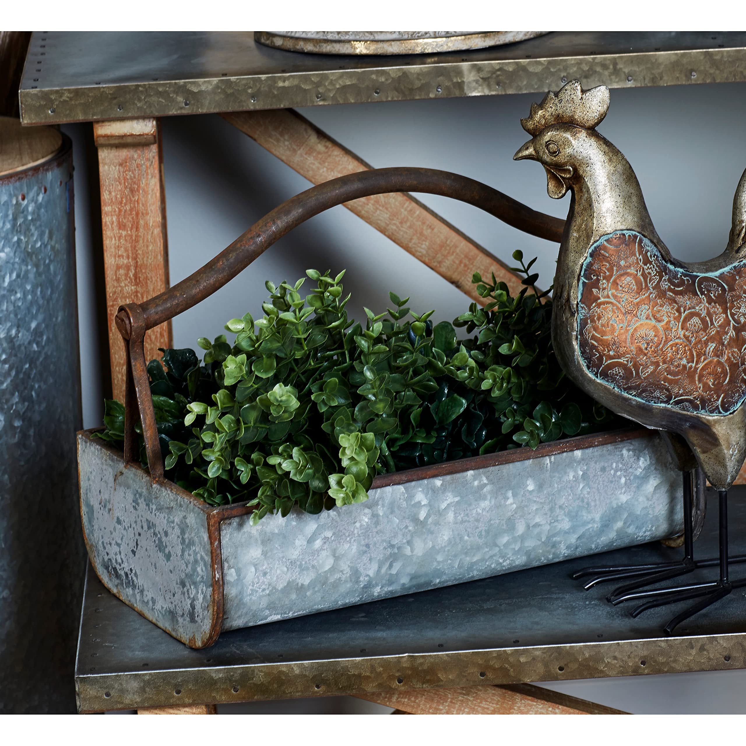 Studio 350 Grey Iron Farmhouse Planter (Set of 2) - 18 x 12 x 16 Inches - Rustic Indoor/Outdoor Garden Decor for Patio, Porch & Home Décor
