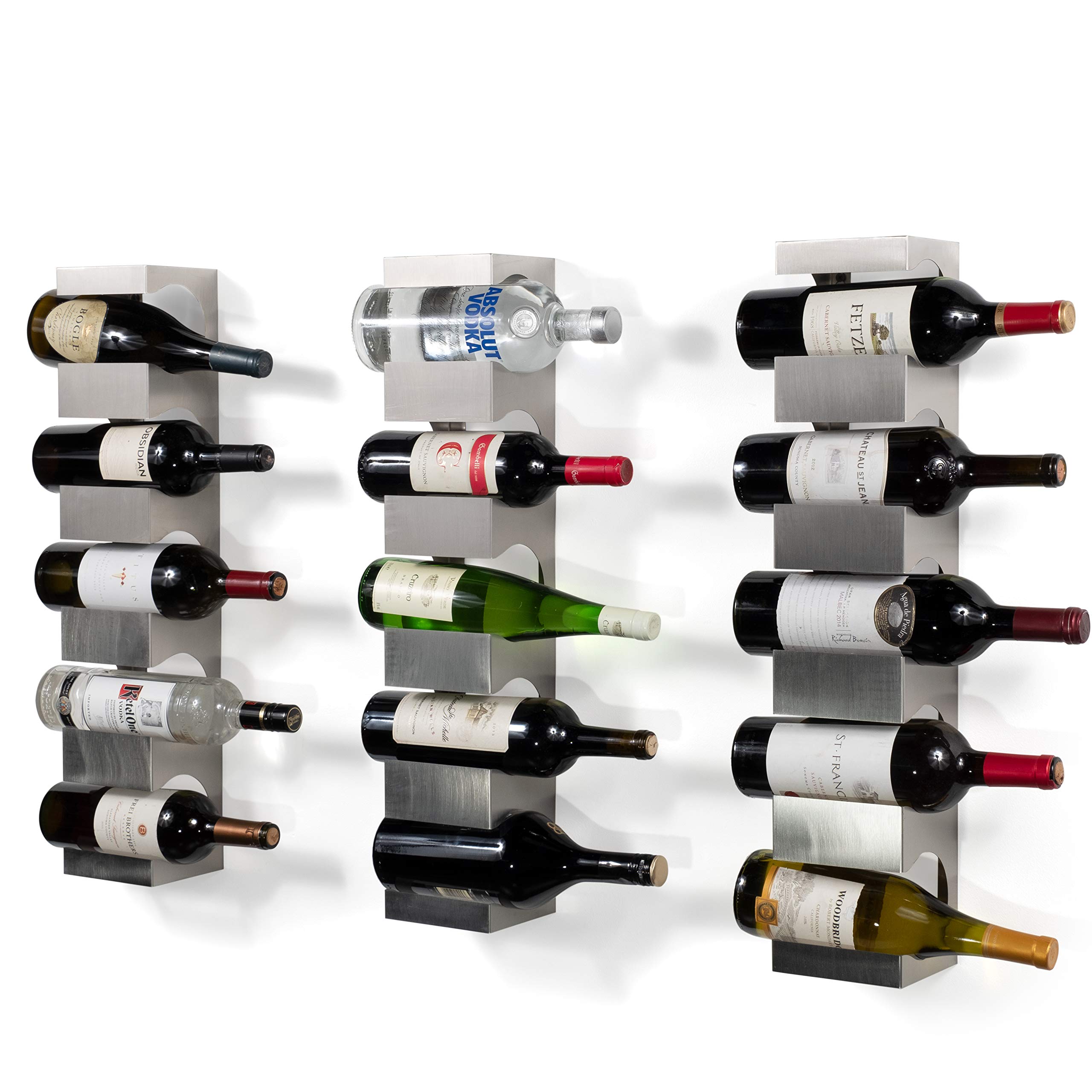 BrightMaison Alex Wall Mounted Wine Rack - Holds 15 Bottles, Stainless Steel Kitchen Organizer (Set of 3) - Perfect for Home Bars, Restaurants & Wine Cellars