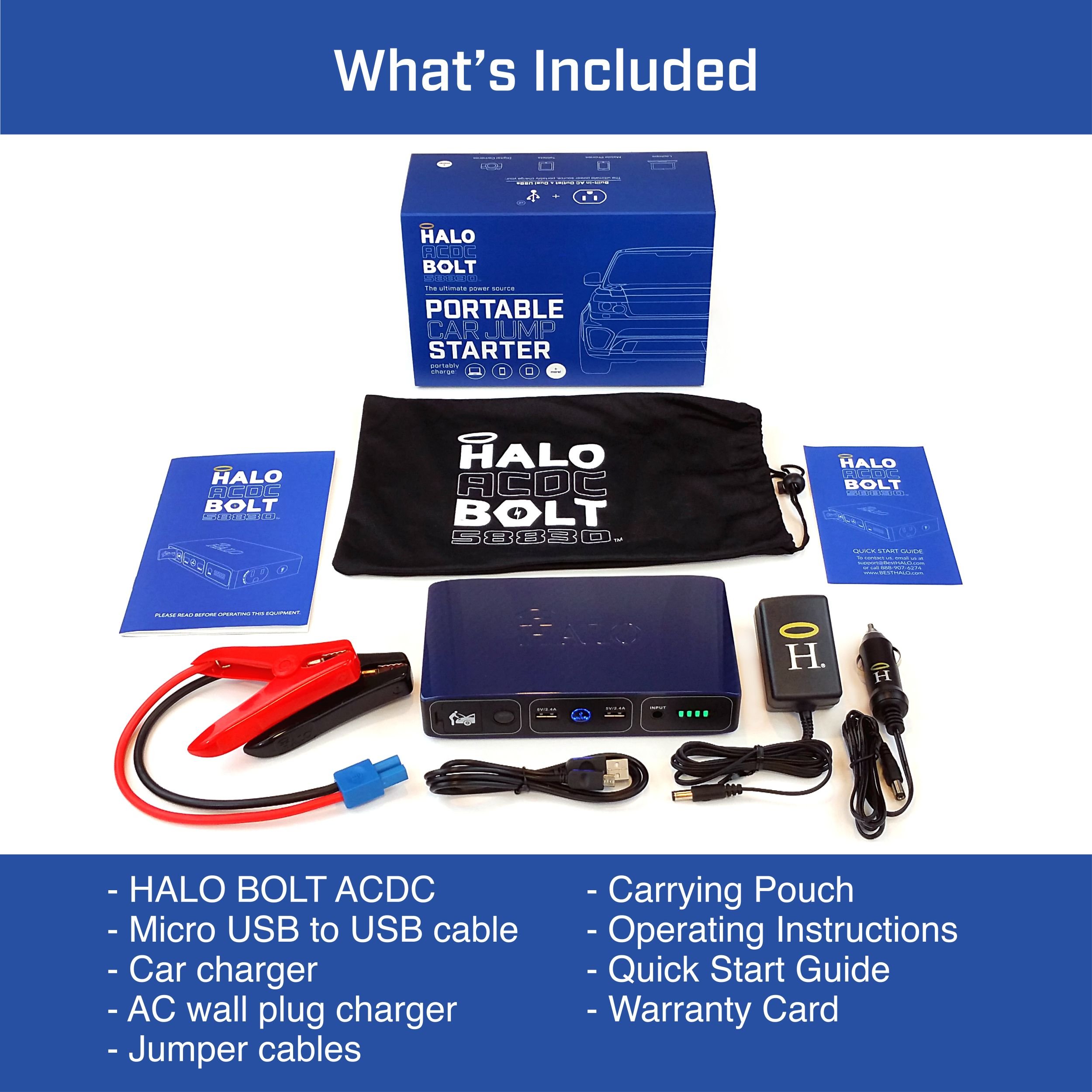 HALO Bolt 58830 mWh Portable Power Bank - USB Charger for Phone & Laptop, 120A Car Jump Starter with AC Outlet & Car Charger (Rose Gold) - Emergency Power for Camping, Travel & Road Trips