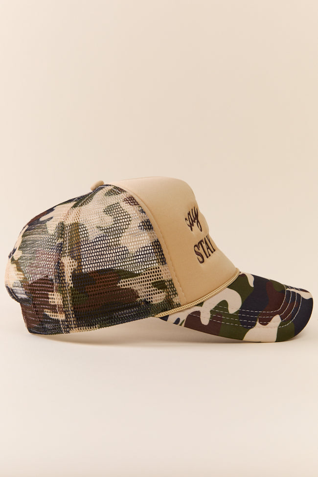 Say Howdy Camo Trucker Hat - Adjustable Mesh Back Baseball Cap for Men & Women - Perfect for Outdoor Adventures, Country Music Festivals & Hunting Trips