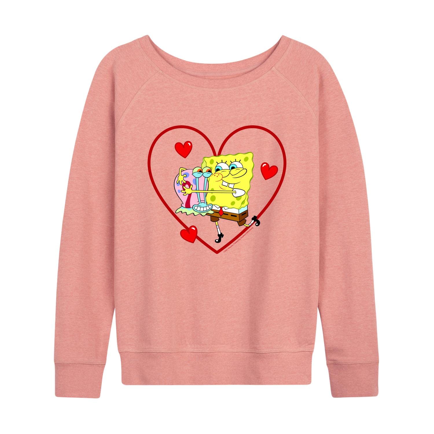 SpongeBob SquarePants Valentine's Day Sweatshirt for Women - Lightweight French Terry Pullover Hoodie - Cute Cartoon Graphic Apparel for Gifts & Casual Wear