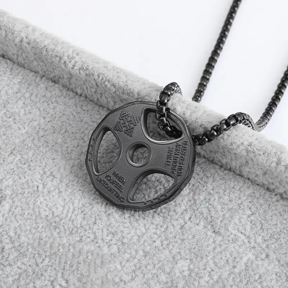 Stainless Steel Black Dumbbell Necklace - Weight Plate Barbell Pendant for Gym & Fitness Enthusiasts - Perfect Workout Jewelry Gift for Athletes