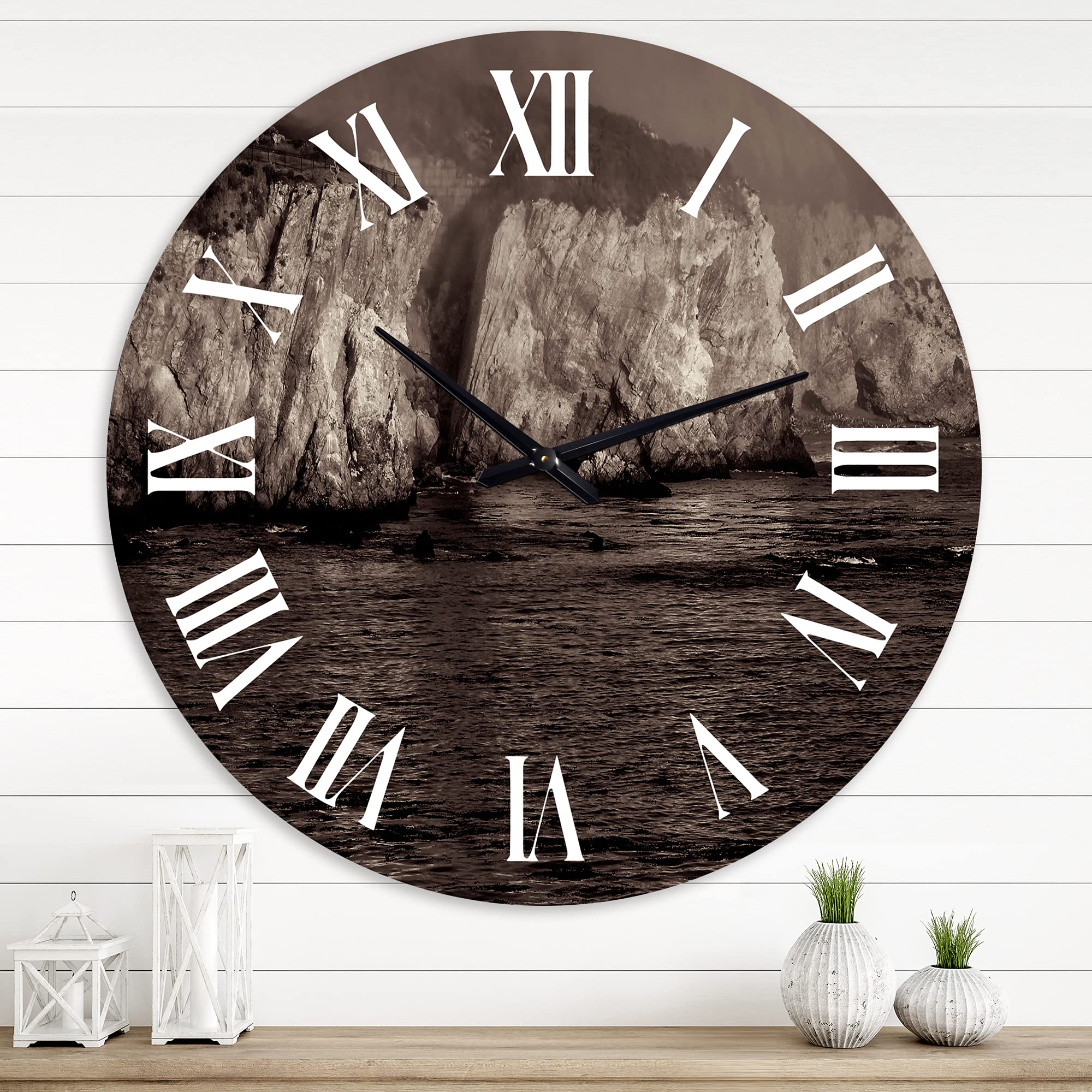 DesignQ Modern Gold Cliffs in The Fog Large Wall Clock - Nature-Inspired Office Decor & Home Wall Art - Perfect for Living Room, Bedroom, and Workspace Décor