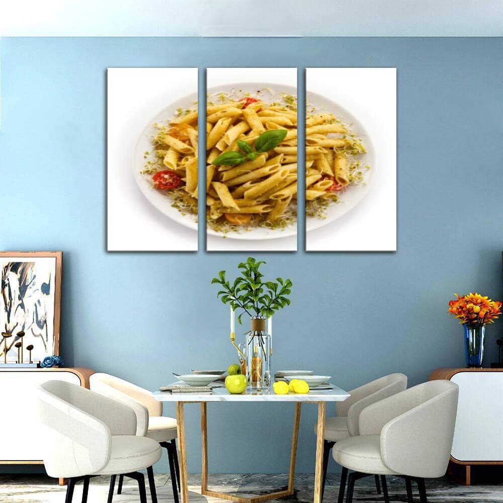 Blaverr 3 Panel Modern Canvas Wall Art - Home Decor Paintings of Penne Pesto Sauce & Vegetables - Ready to Hang for Living Room & Bedroom - Perfect for Kitchen Dining Area & Italian Restaurant Theme Decor