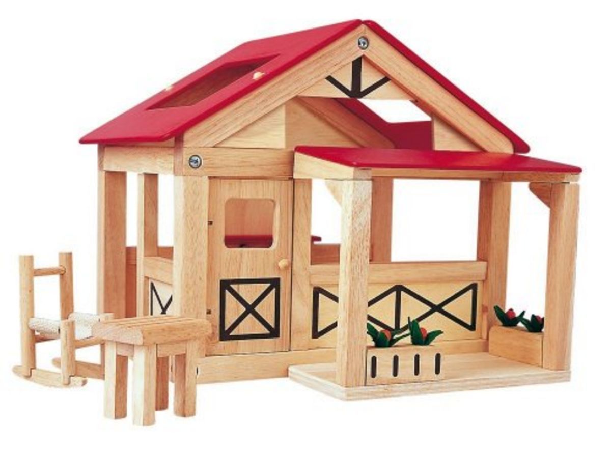 PlanToys Wooden Farm House Playset - Eco-Friendly Educational Toy for Kids | Pretend Play, Farm Animal Learning, Montessori Classroom & Home Playroom Activity