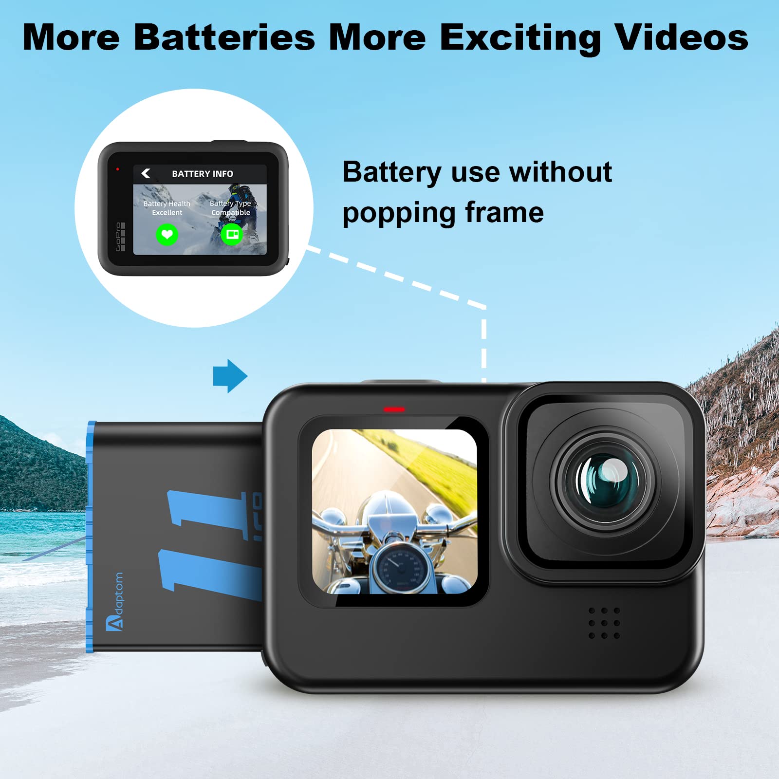 GoPro Hero 11/10/9 Battery Charger with 2 Replacement Batteries - 3-Slot Fast Charging Station for GoPro Hero 11 Black, Hero 10 Black & Hero 9 Black - Perfect for Travel, Vlogging & Outdoor Adventures
