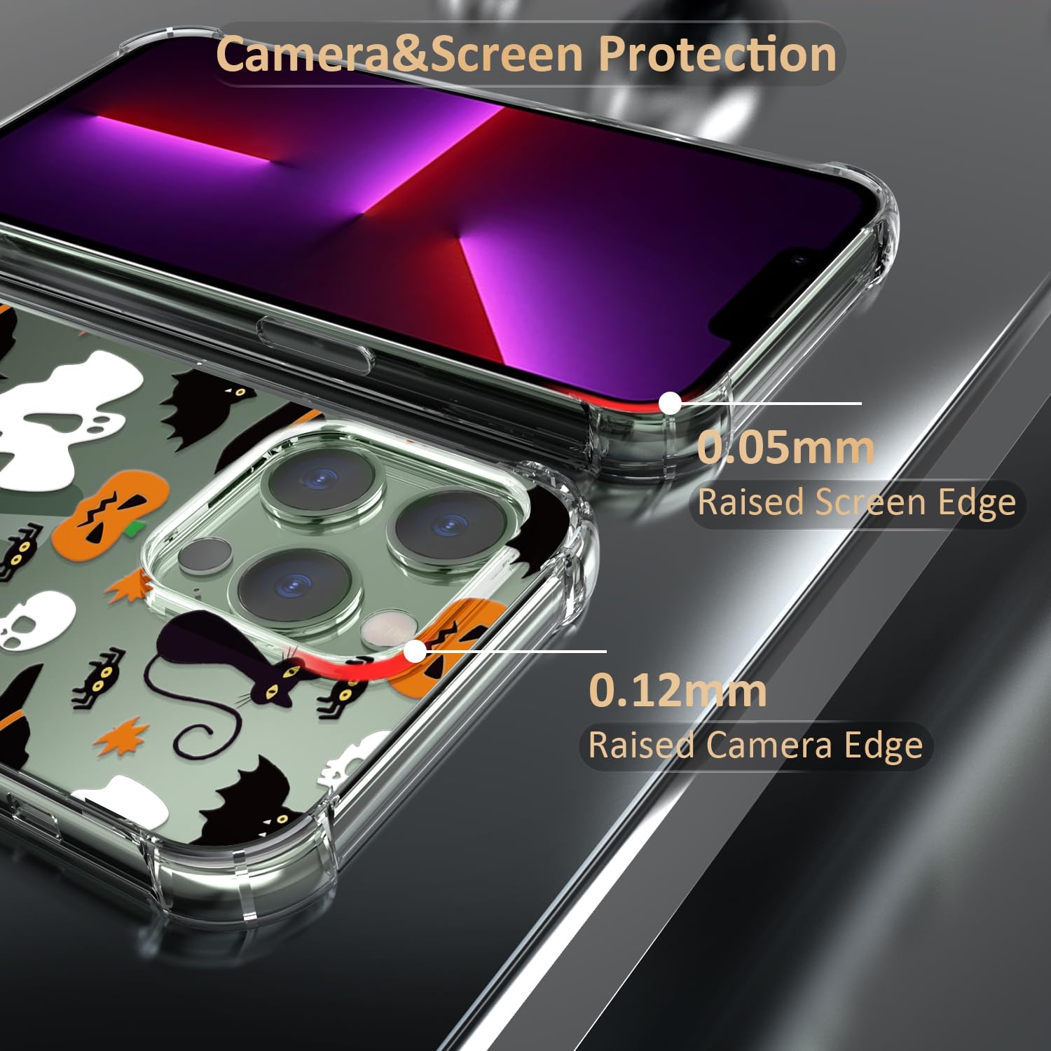 Ghost Pumpkin Halloween Clear Phone Case for iPhone 13 Pro Max - Soft TPU Protective Slim Shockproof Cover for Boys & Girls | Perfect for Trick-or-Treating, Parties & Spooky Season