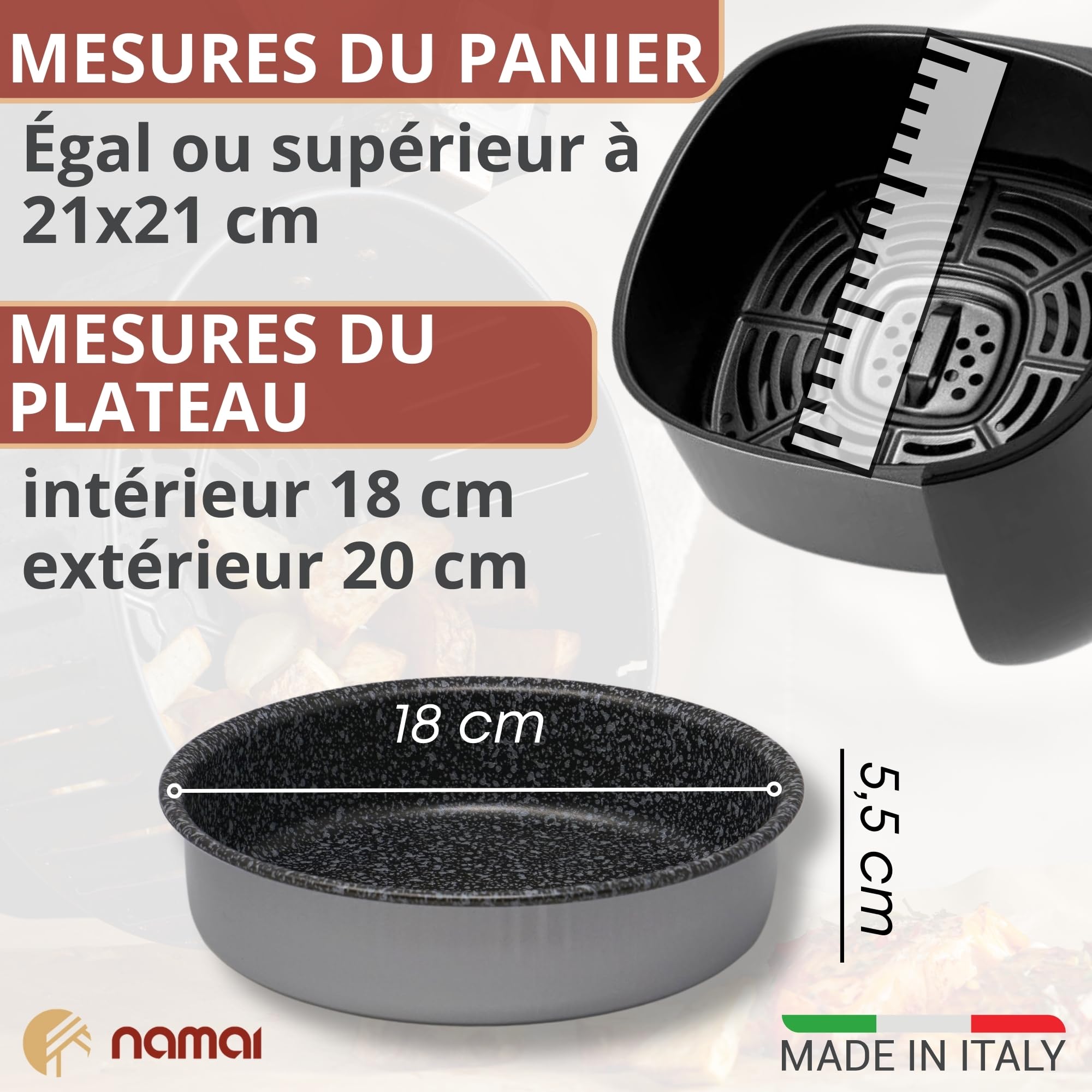 NAMAI Air Fryer Baking Pan 18CM - Dishwasher Safe Aluminum Air Fryer Accessories, Air Fryer Tray & Mold - Perfect for Roasting, Baking, and Reheating Food in Air Fryers