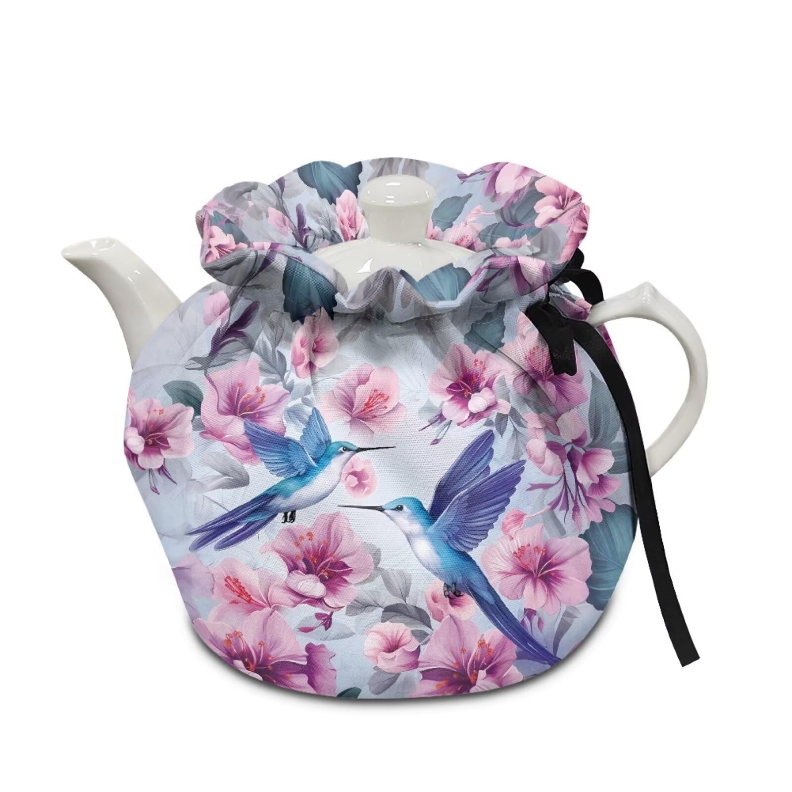 Hummingbird Pink Floral Tea Pot Cover - Insulated Tea Cosy for Kitchen, Breakfast Warmer & Decorative Kettle Dust Cover - Easy to Clean & Portable - Perfect for Home, Tea Parties & Cozy Kitchen Decor