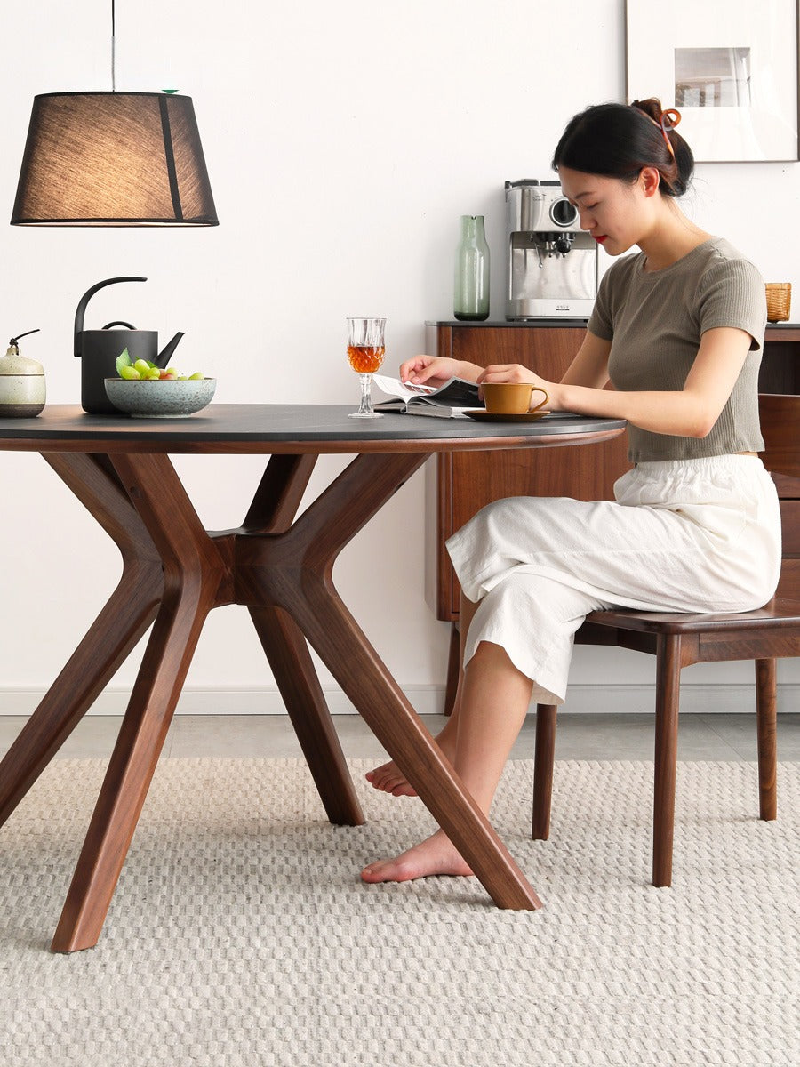 Premium Black Walnut Solid Wood Round Dining Table - 42 Inch Natural Wooden Kitchen Table for 4-6 People - Perfect for Family Dinners, Kitchen Islands & Dining Rooms