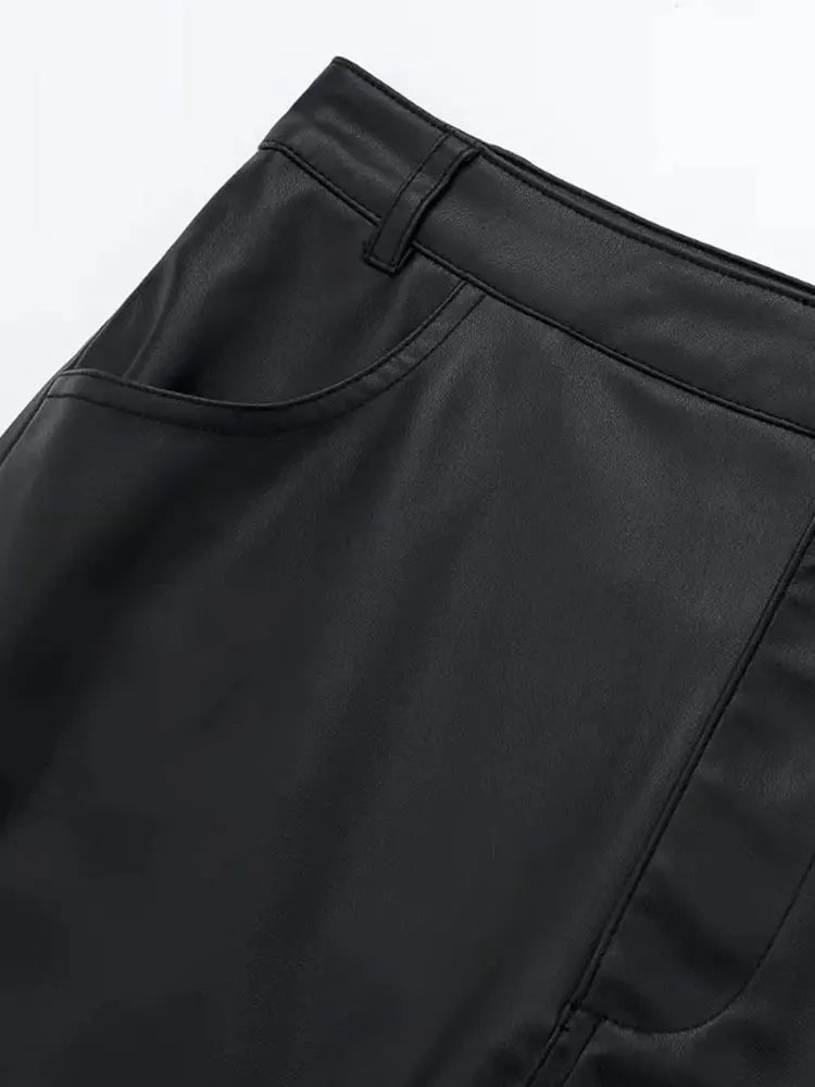 Stylish Faux Leather Midi Skirt for Women - High Waist Zipper Fly Design with Side Pockets | Perfect for Fall Fashion, Office Wear & Night Out Outfits