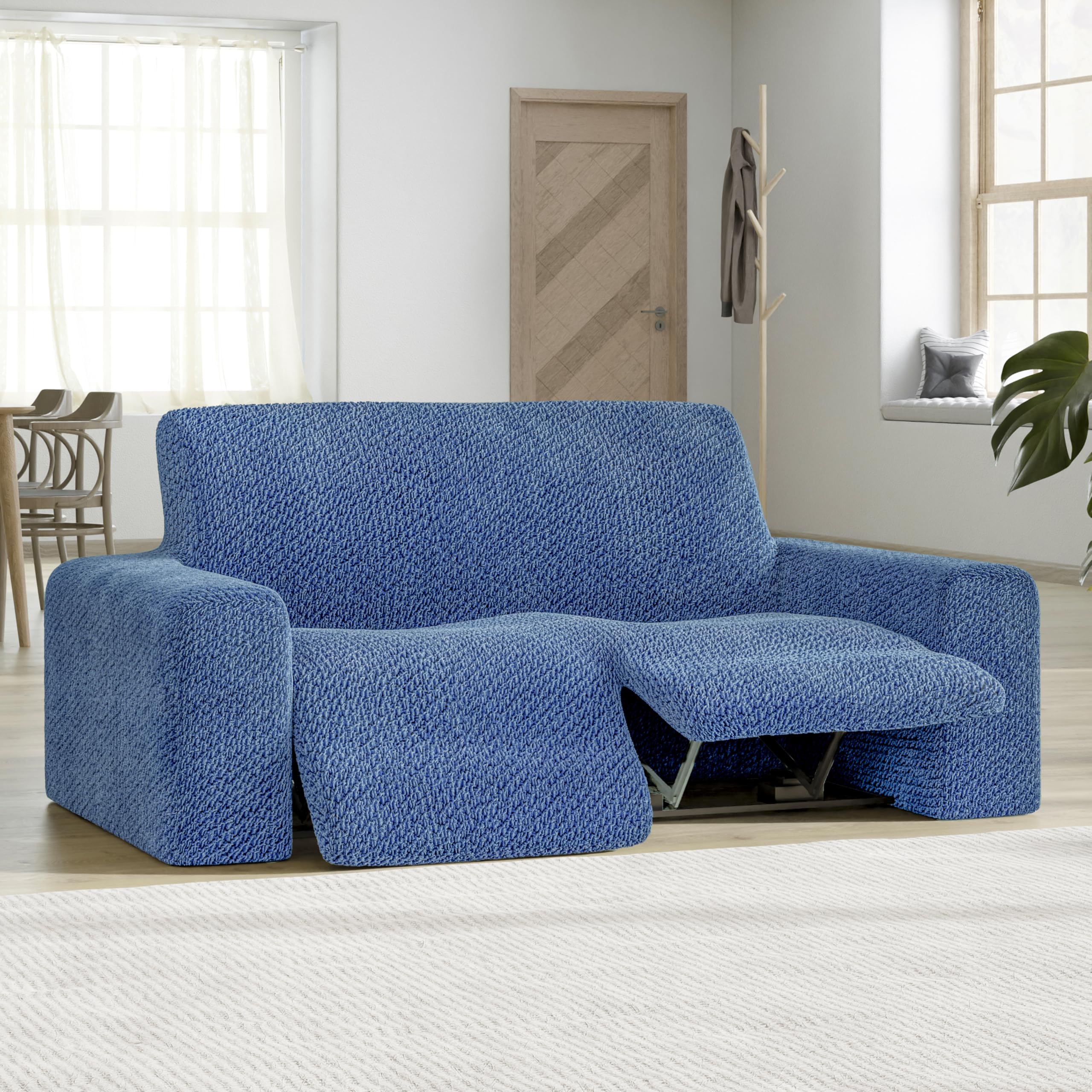 PAULATO BY GA.I.CO. Recliner Loveseat Cover - 2 Seater Stretch Sofa Slipcover - Soft Polyester Fabric Furniture Protector - Form Fit 1-Piece Velvet Cover - Blue - Perfect for Living Room, Home Theater & Family Room Protection