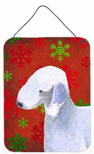 Caroline's Treasures Holiday Dog Metal Sign - Bedlington Terrier with Red & Green Snowflakes Christmas Wall Decor for Kitchen, Bathroom, Bar, Front Door | Perfect for Festive Home Decor & Gift Giving
