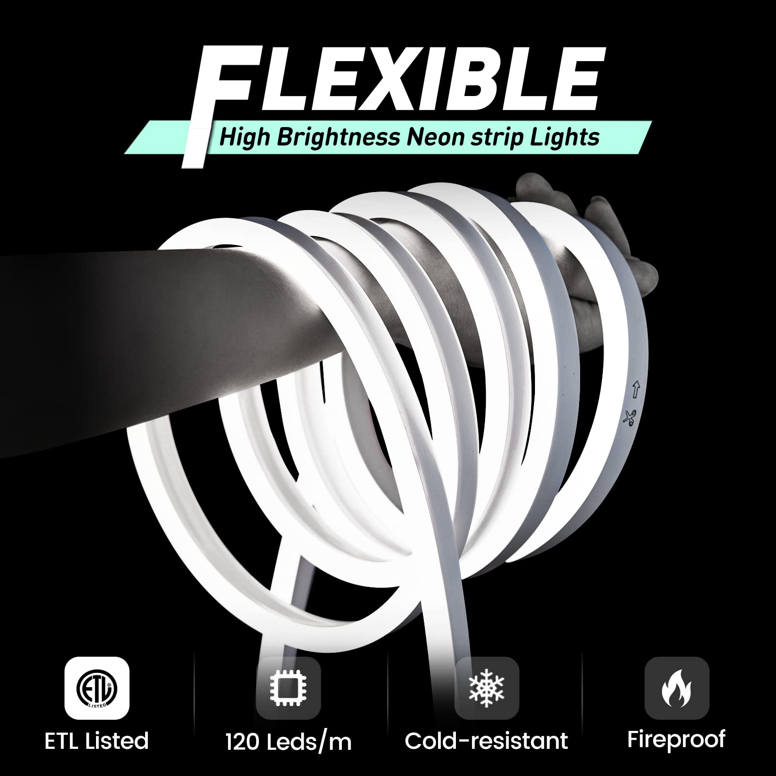 GZBtech 16.4FT Flexible LED Neon Rope Lights - Waterproof 120V Neon Strip Lighting with 120 LEDs/M, Cuttable & Connectable for Indoor/Outdoor Decor - Cold White 5M | Perfect for Home, Wedding, Party, Bar, and Commercial Building Illumination