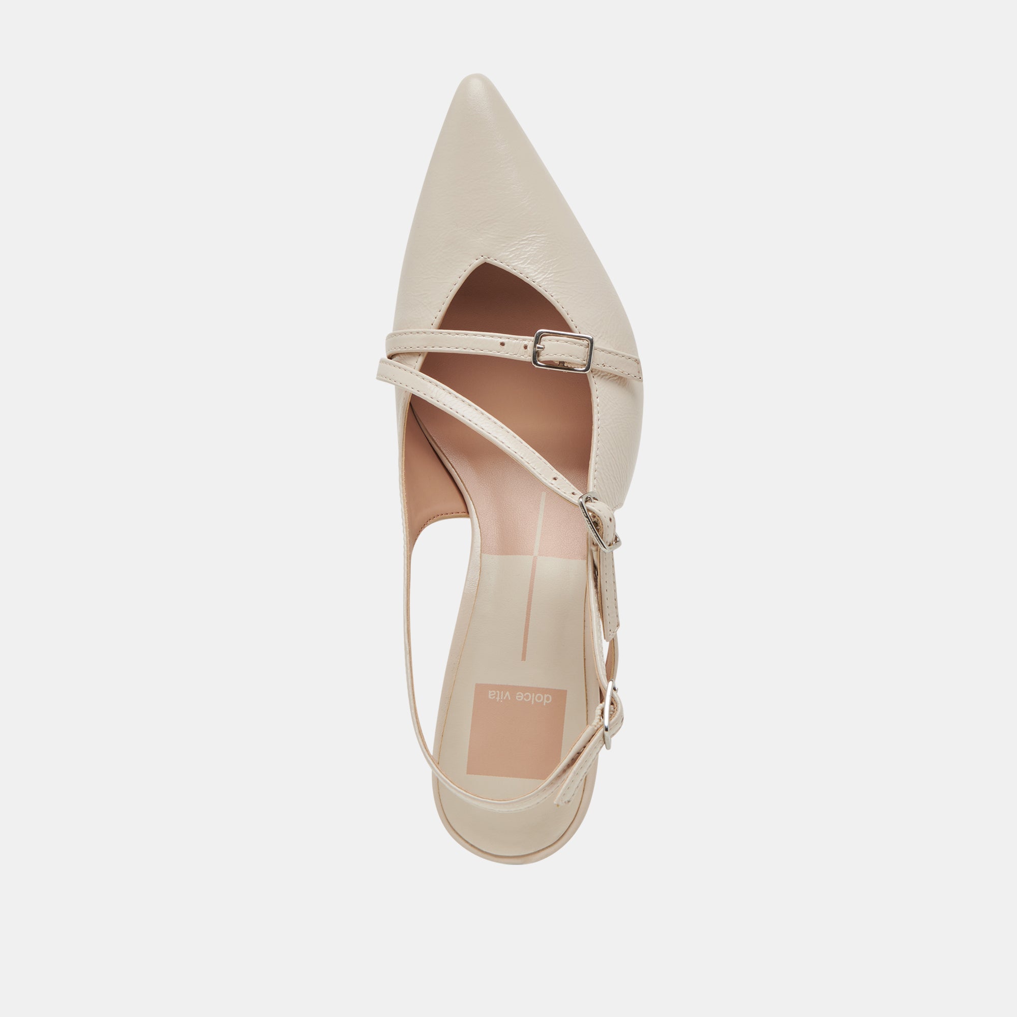PAMLA Women's Mid Heels Ivory Crinkle Patent Leather Dress Shoes for Work, Party & Wedding | Comfortable & Stylish Office & Evening Wear