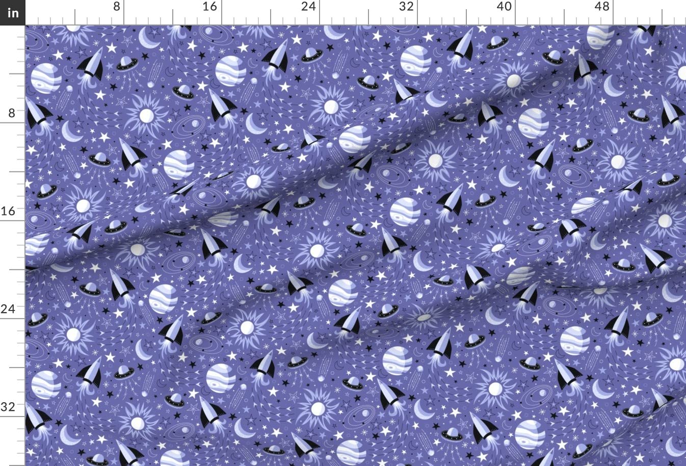 Space Star Kids Periwinkle Nerd Geek Planets Sun Printed Chiffon Fabric Fat Quarter - DIY Sewing Fashion Apparel, Dresses & Home Decor - Perfect for Kids Bedding, Curtains & Craft Projects