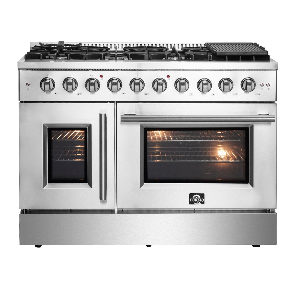 Forno Galiano 48-Inch 6.58 cu. ft. Freestanding Gas Range with Left Swing Door - Stainless Steel (FFSGS6444 48) | Professional Kitchen Appliance for Home Chefs & Restaurants