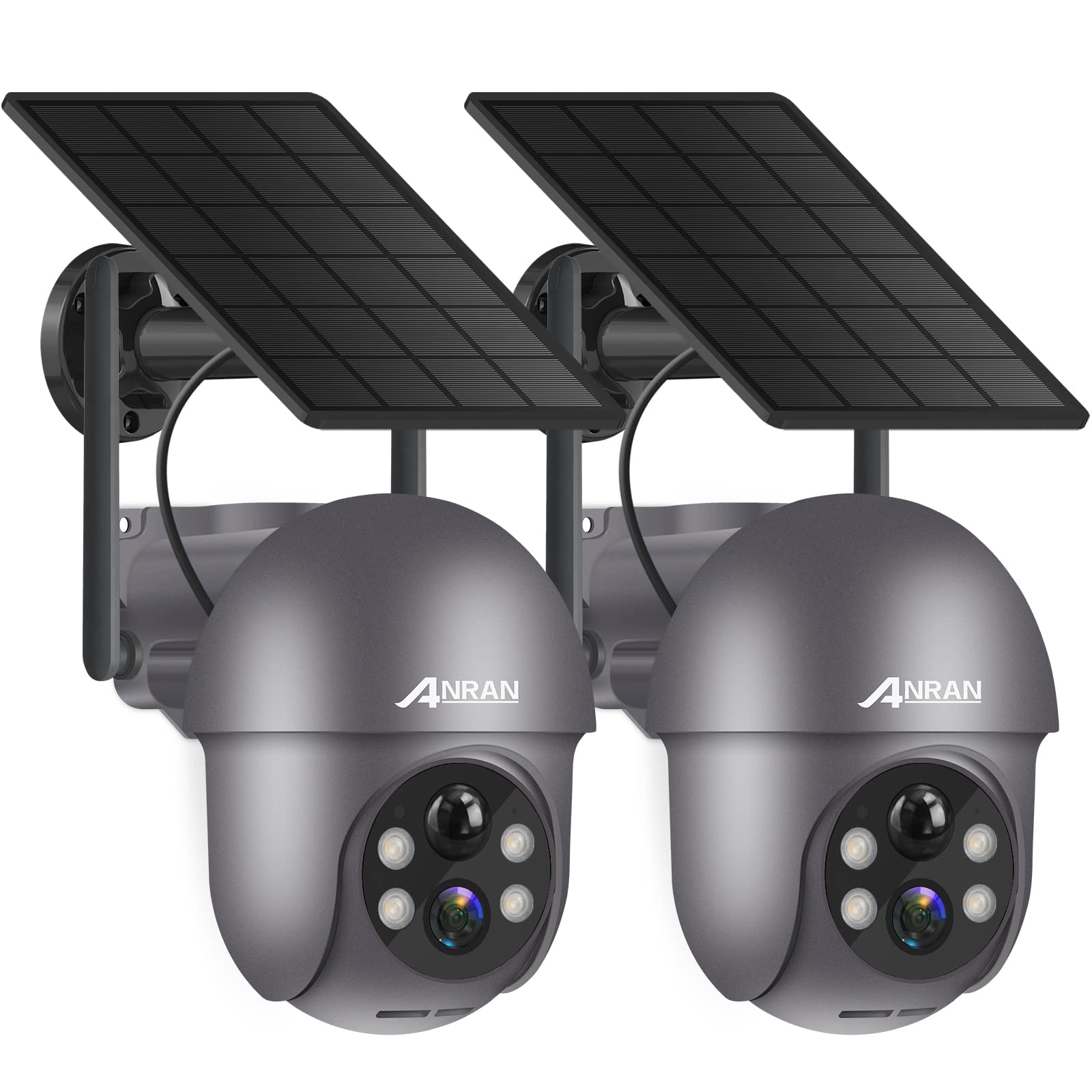 ANRAN 3MP Wireless Outdoor Security Camera - 2K Solar Powered, 360° View, Smart Siren, Spotlights, Color Night Vision, PIR Human Detection, Pan Tilt Control, 2-Way Audio - Ideal for Home Security, Backyard Monitoring & Business Surveillance (2-Pack, Grey)