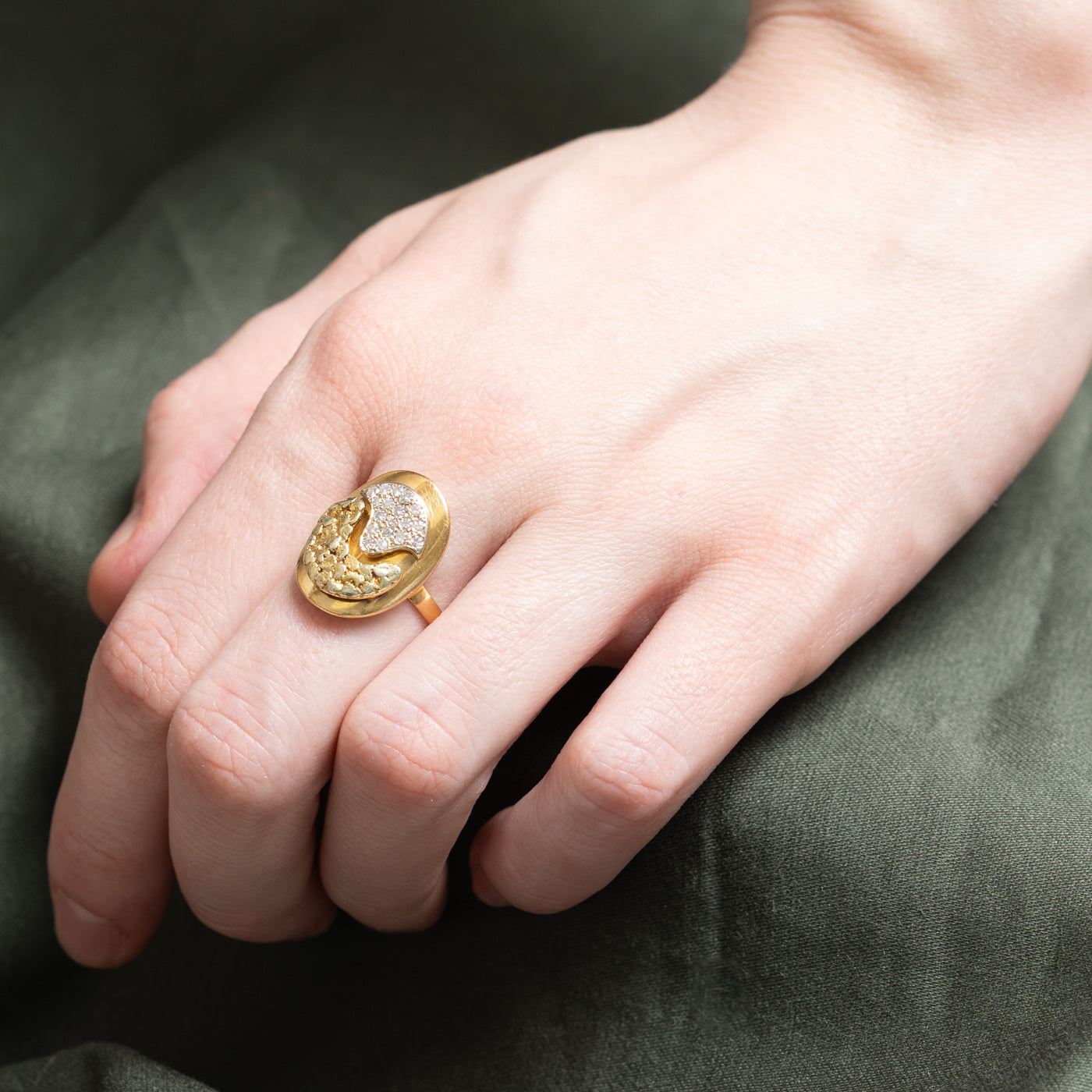 Exquisite 0.24ctw Gold Nugget & Diamond Cluster Cocktail Ring - Size 7 | Elegant Statement Jewelry for Evening Parties, Weddings & Special Occasions