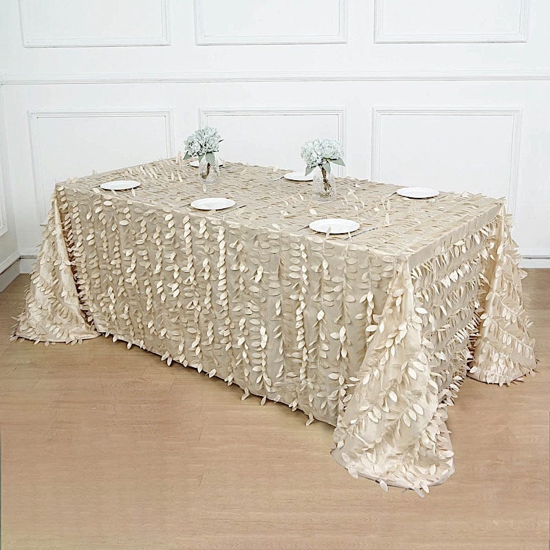 90x156 Inch Taffeta Rectangular Tablecloth with 3D Leaves Design - Elegant Dining Table Cover for Weddings, Parties & Home Decor