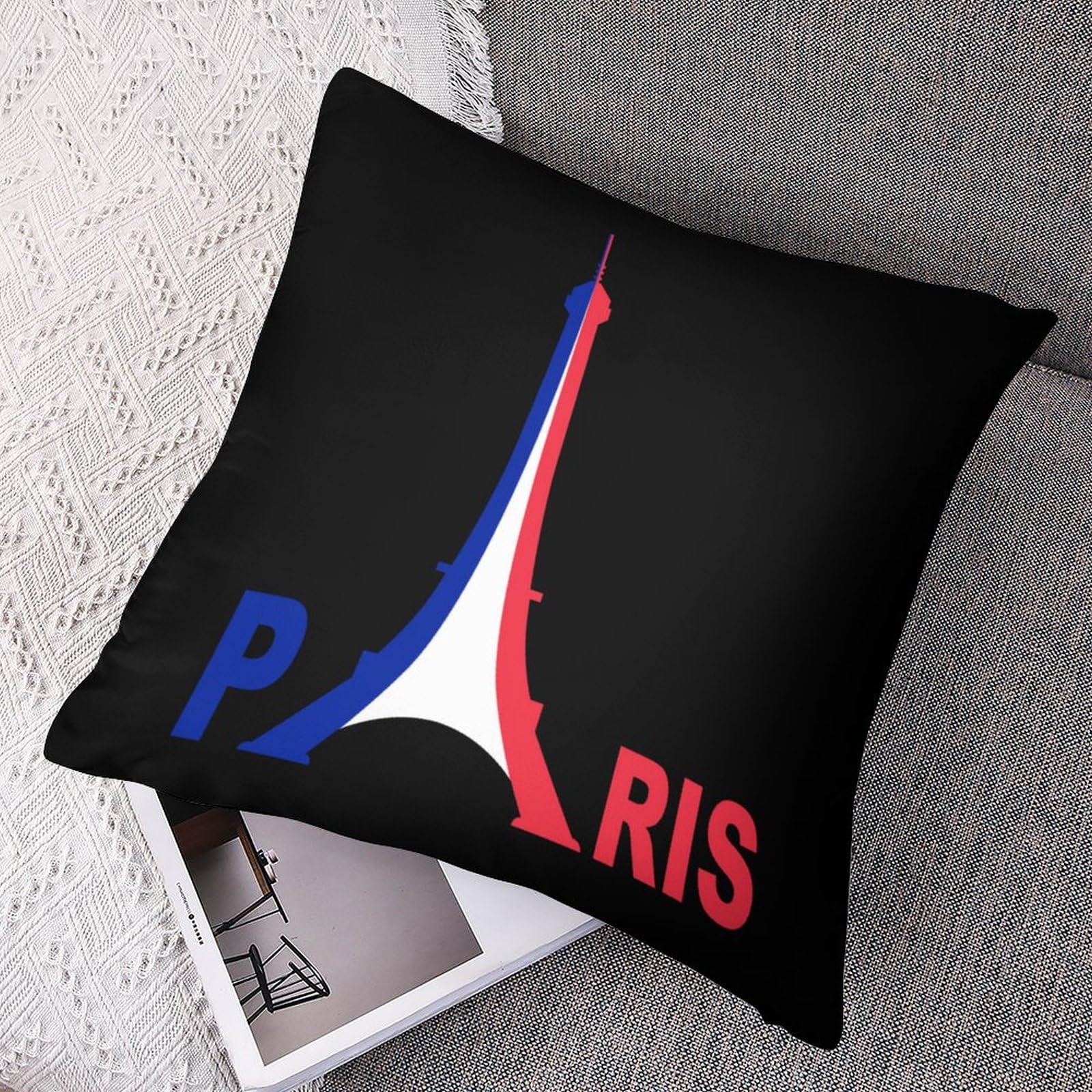 France Flag Eiffel Tower Pillow Cover - Soft Polyester Cushion Case 20x20 Inches for Sofa, Bed, Living Room Decor - Perfect for Home, Office & Travel