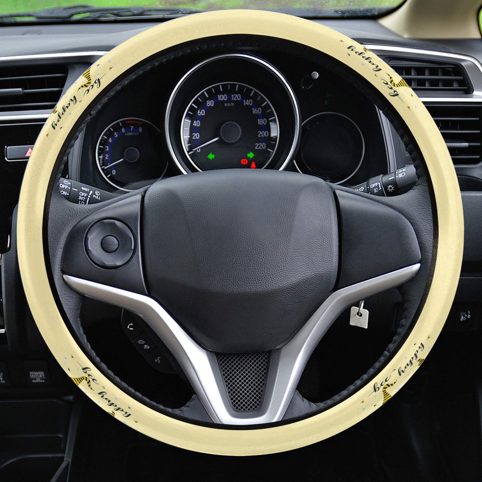 Universal 15-inch Bee Gnomes Spring Steering Wheel Cover for Women & Men - Quick Release Honey Daisy Design, Car & Truck Accessories Protector - Perfect for Daily Commute, Road Trips & Gift Giving
